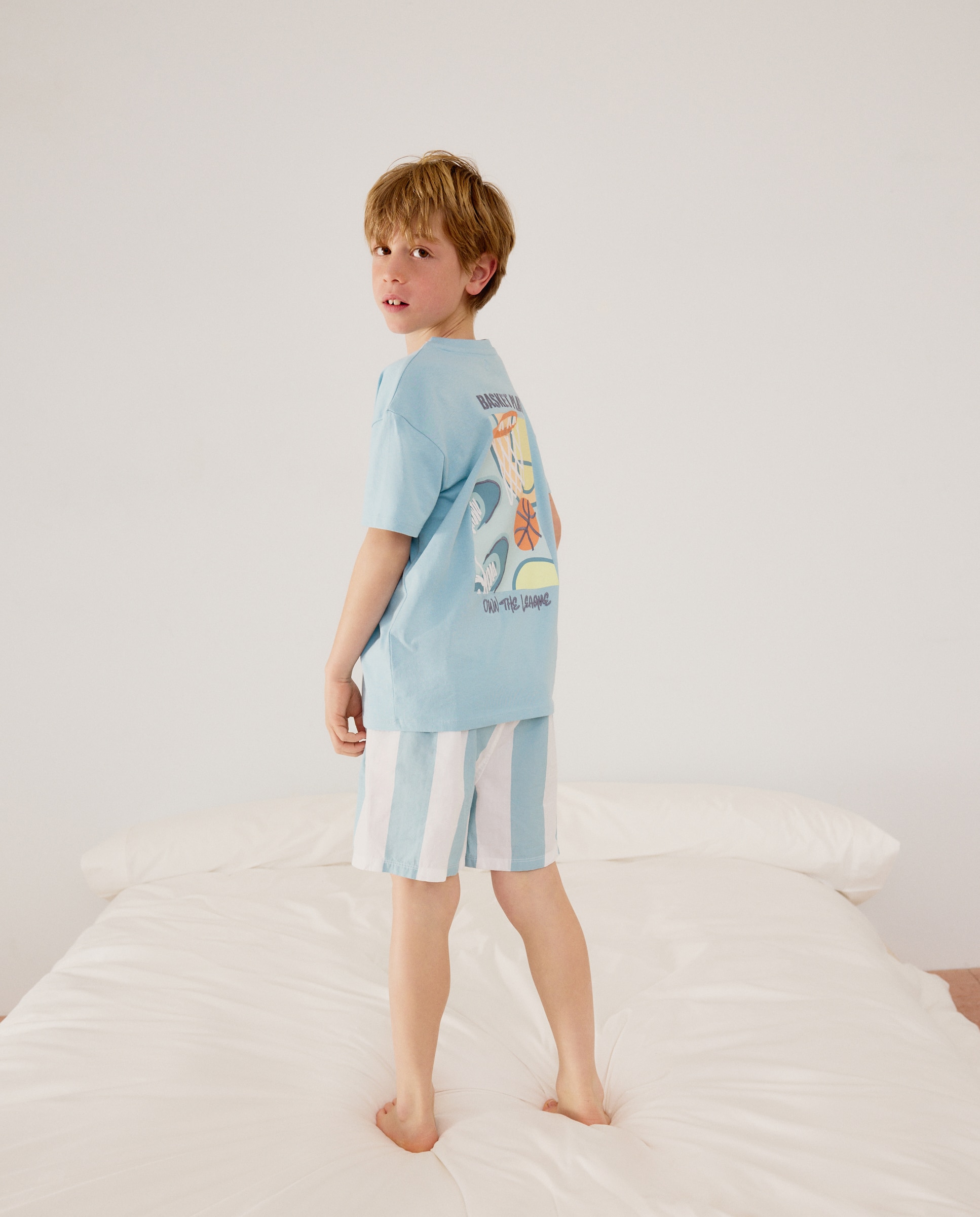 Pijama Curto Misto com Estampado de Fantasia Cotton Juice Azul-3