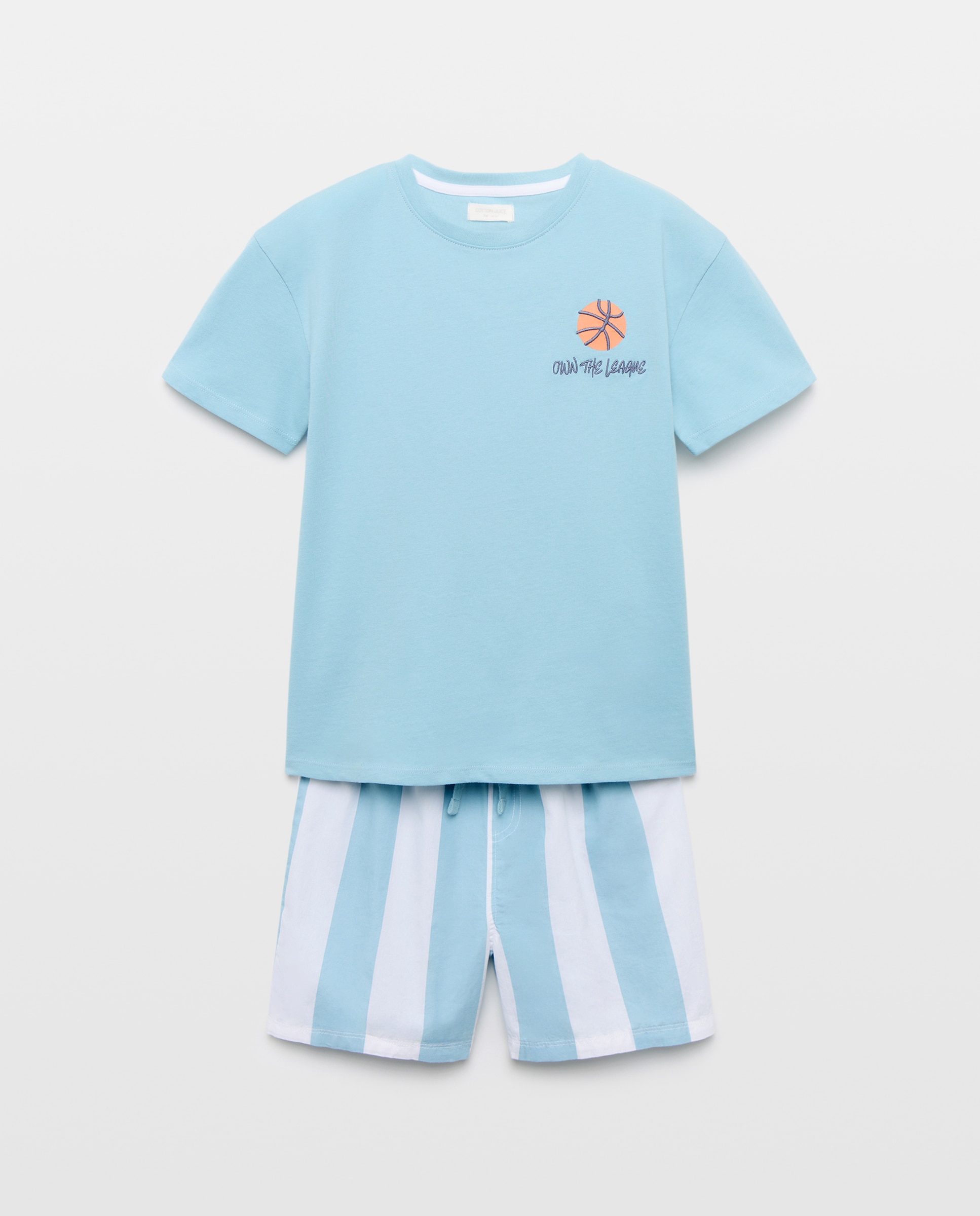Pijama Curto Misto com Estampado de Fantasia Cotton Juice Azul-4