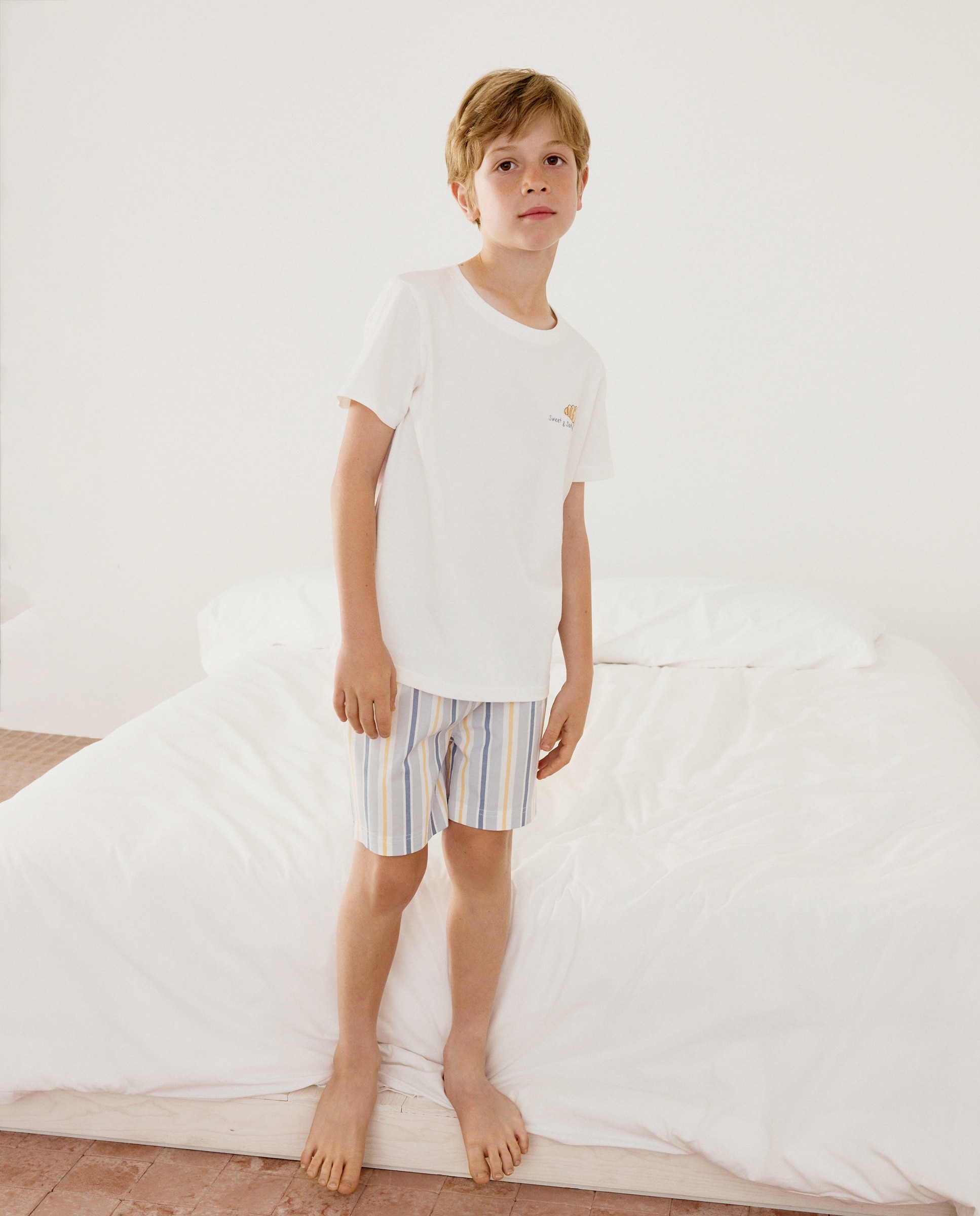 Pijama de Manga Curta e Calças às Riscas Cotton Juice Azul-2