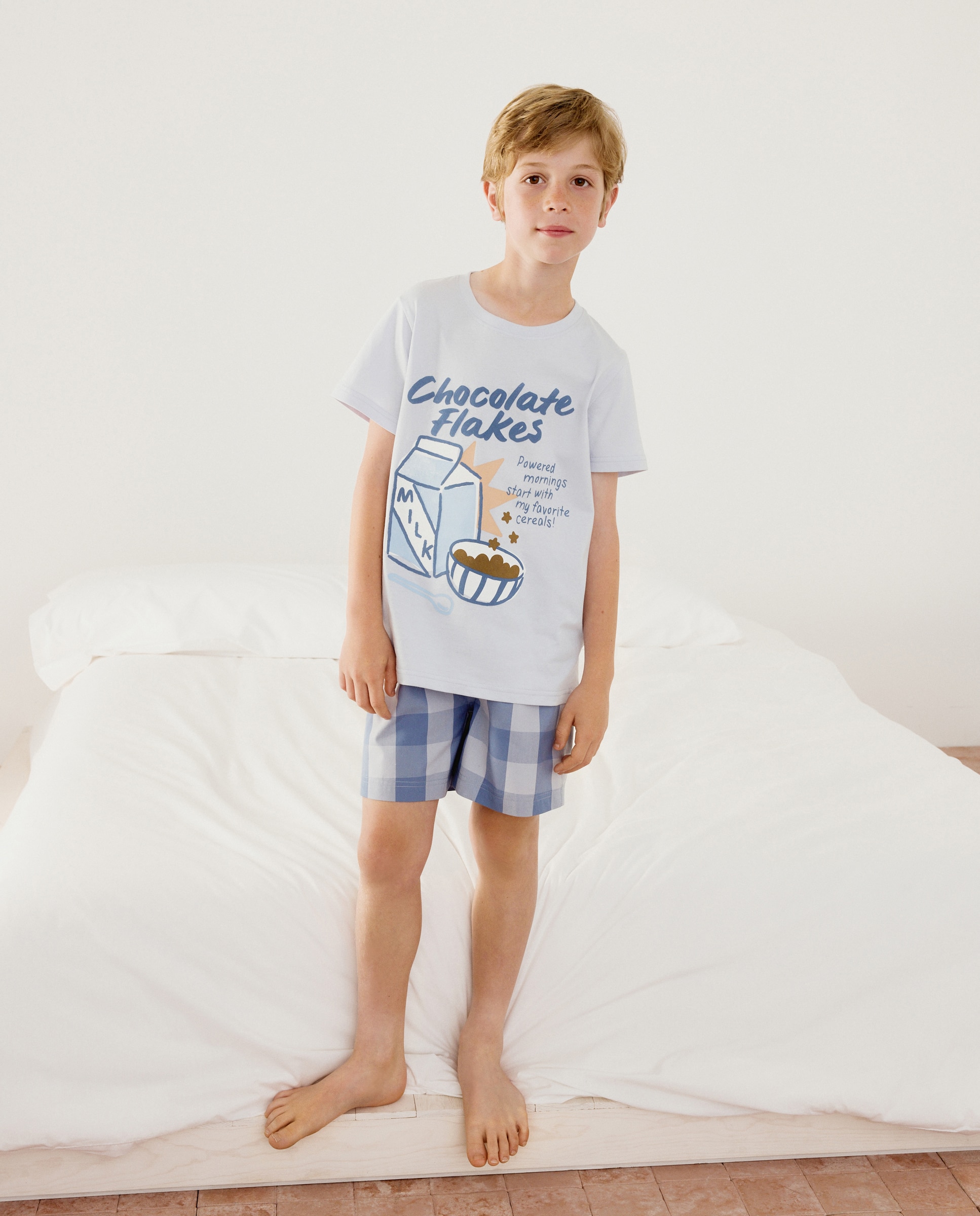 Pijama de Manga Curta e Calças aos Quadrados Cotton Juice Azul-2