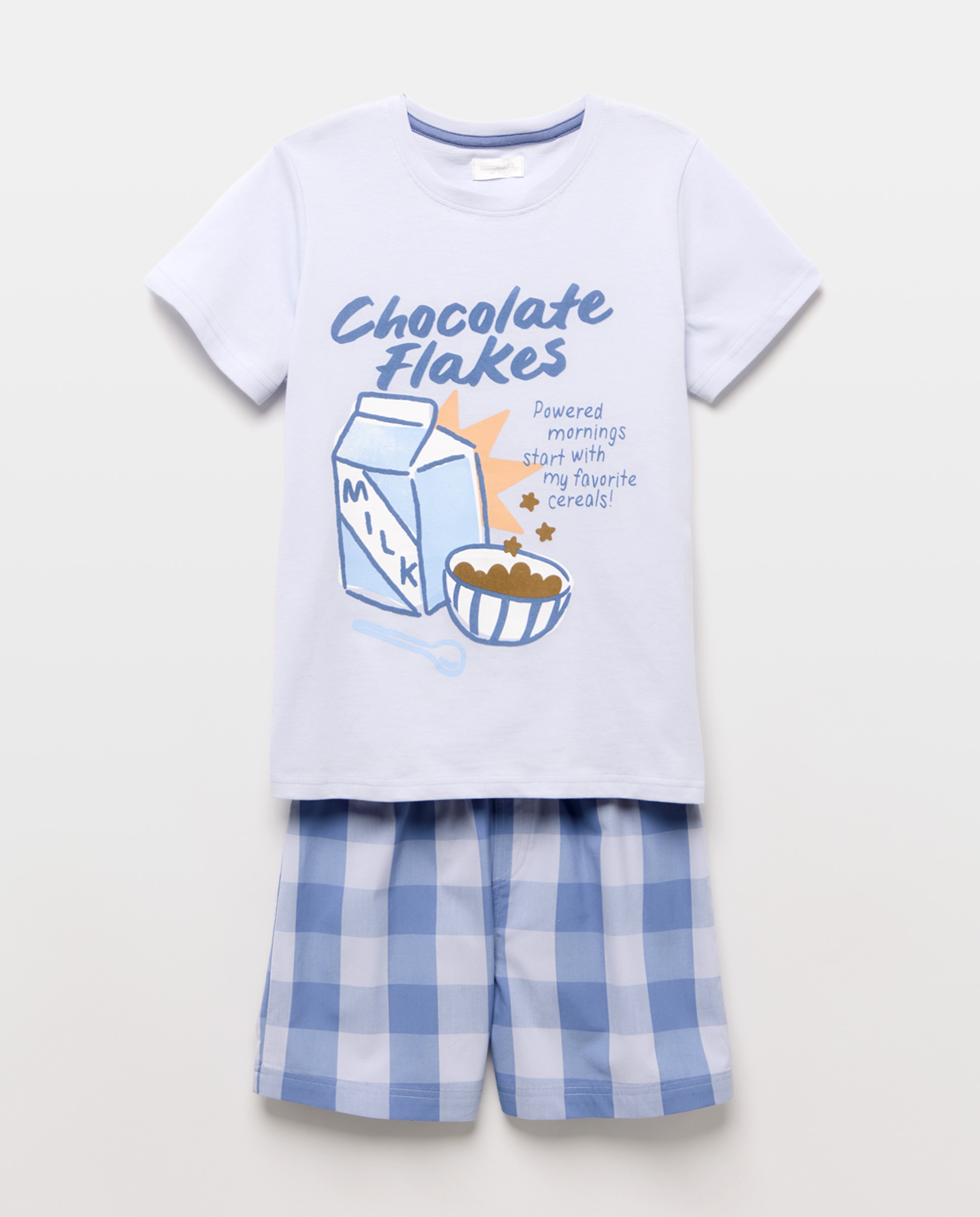 Pijama de Manga Curta e Calças aos Quadrados Cotton Juice Azul-4