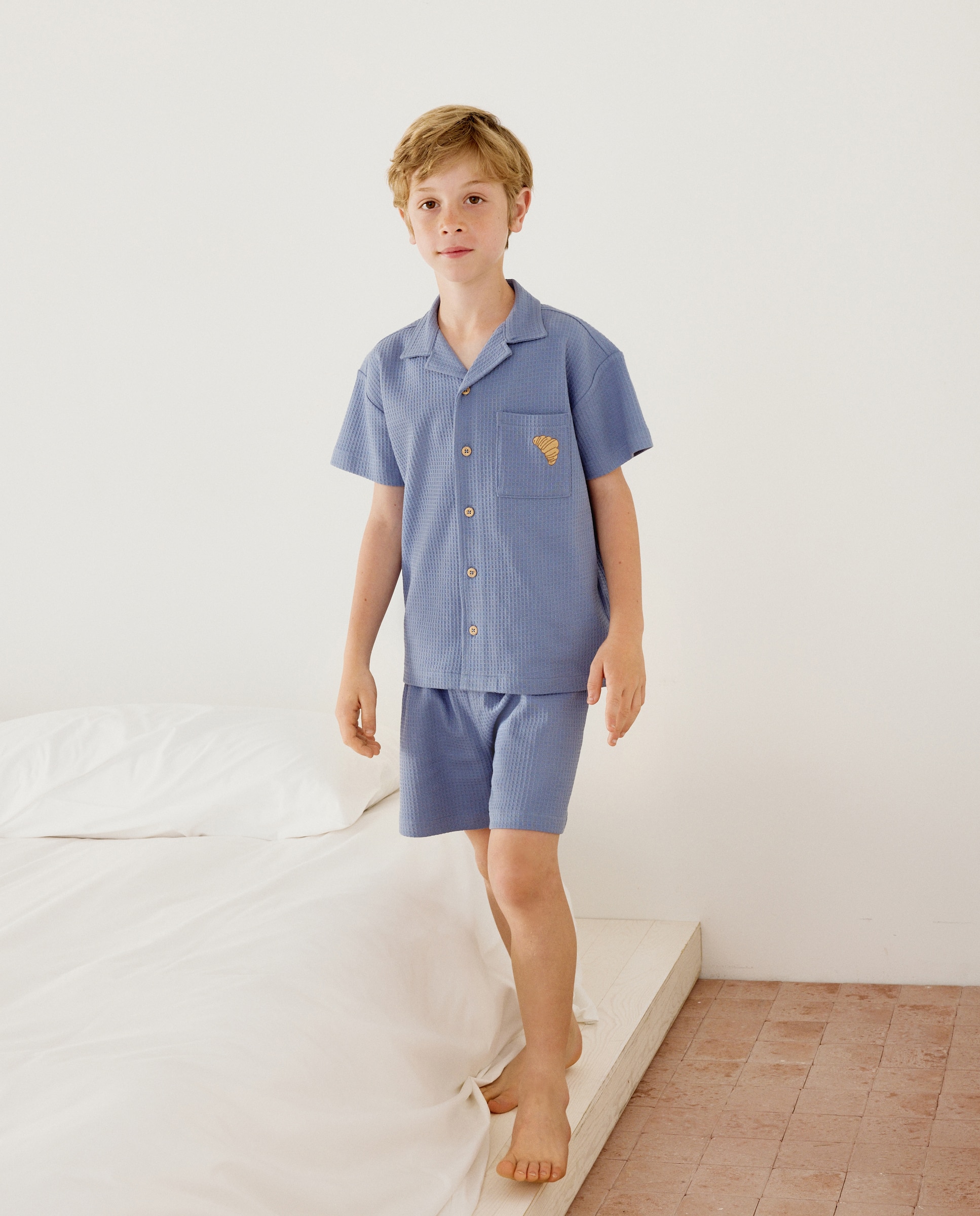 Pijama Completo Curto com Botões Cotton Juice 400 Azul-2
