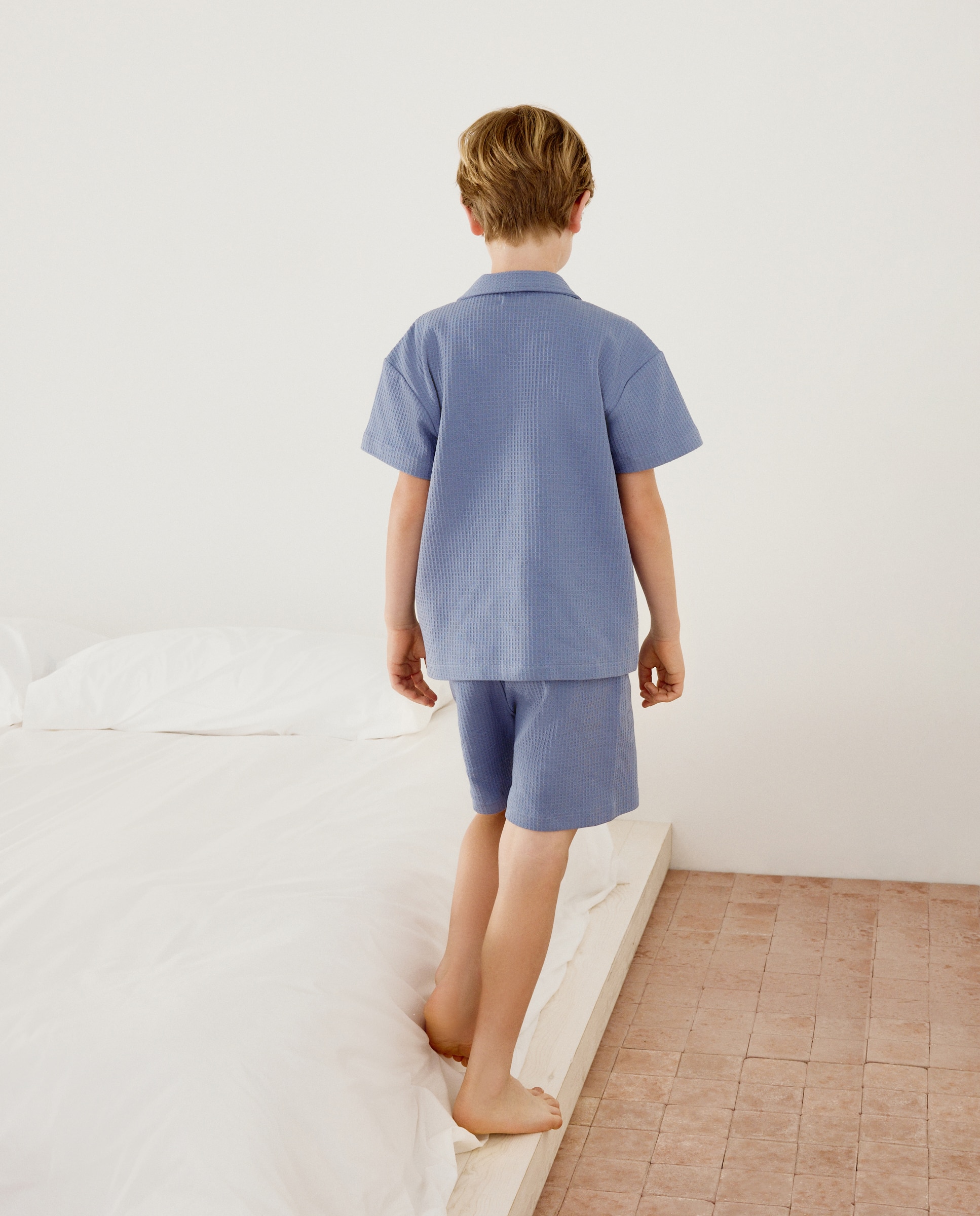 Pijama Completo Curto com Botões Cotton Juice 400 Azul-3