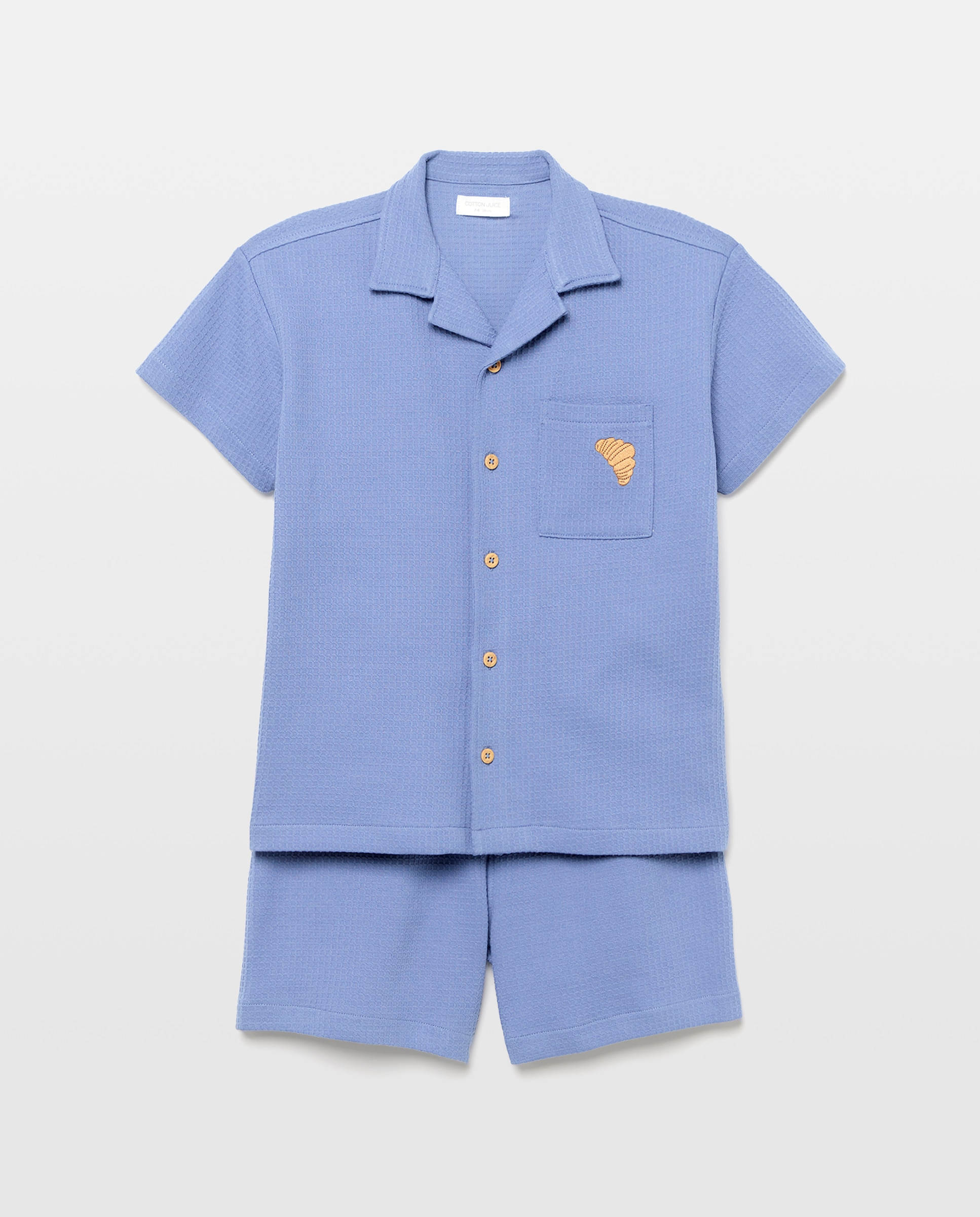 Pijama Completo Curto com Botões Cotton Juice 400 Azul-4