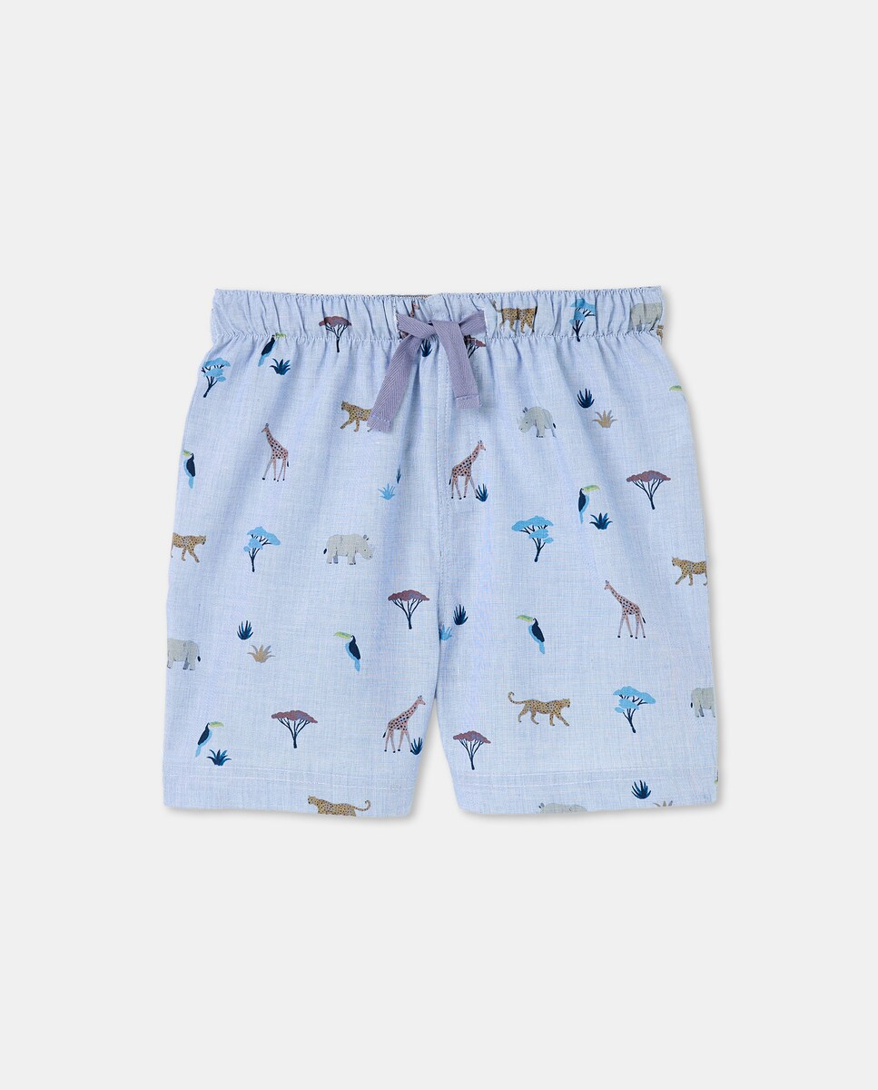 Calções de Pijama com Rendilhados Azul-4