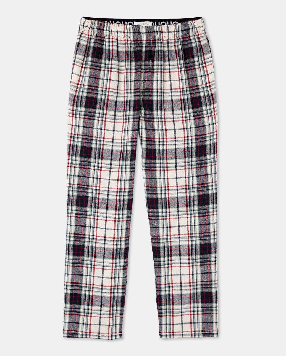 Calças Planas aos Quadrados Bicolor Castanho-4