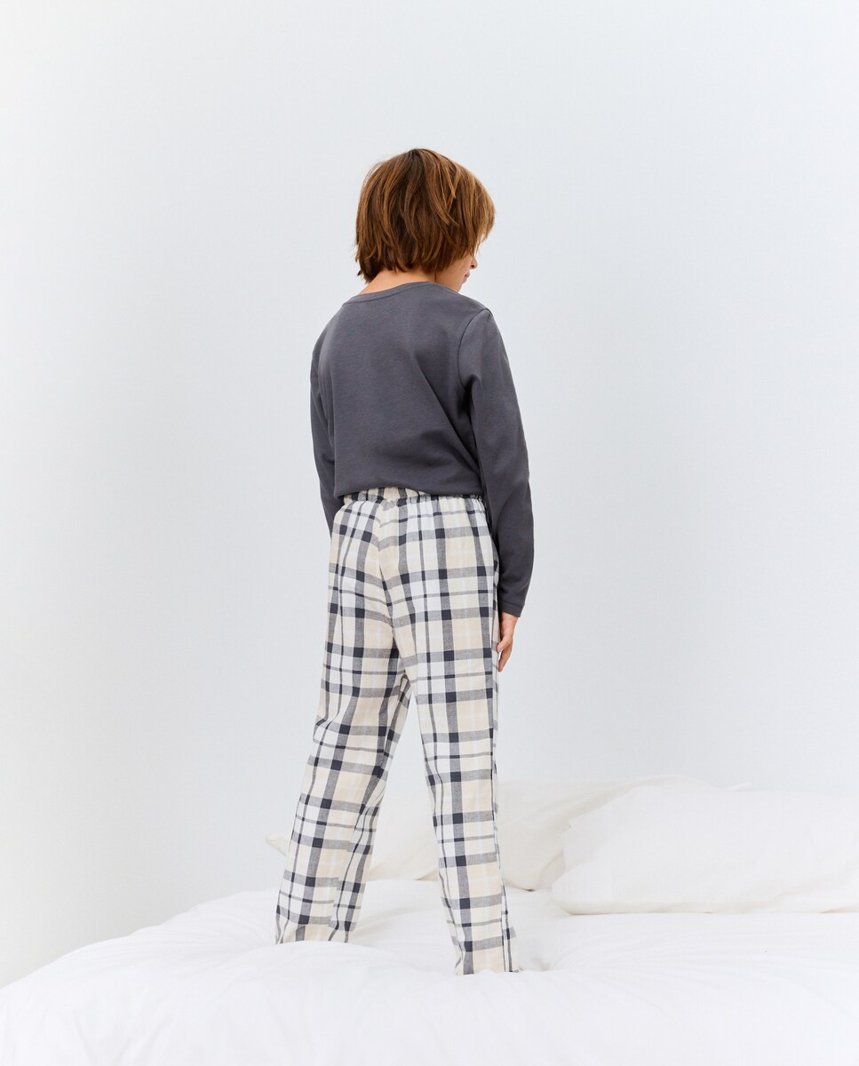 Calças Planas aos Quadrados Azul-3