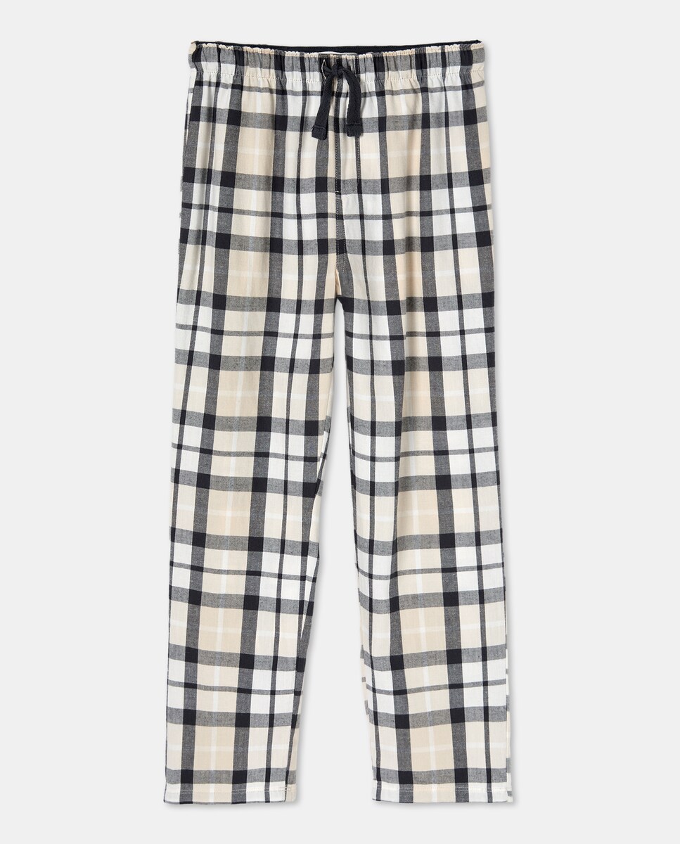 Calças Planas aos Quadrados Azul-4