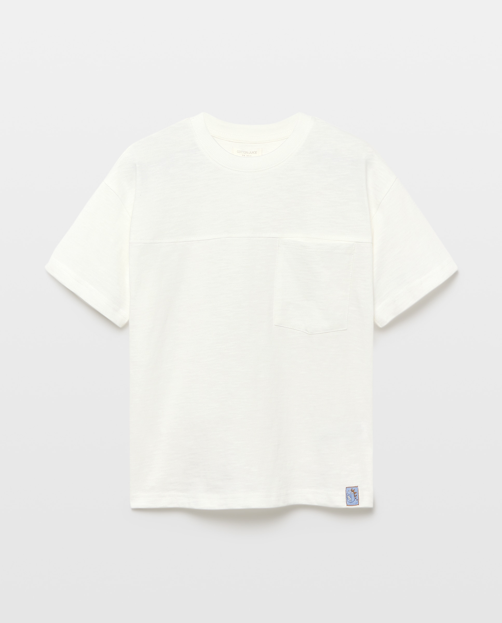 Camiseta cuello caja de niño manga corta y bolsillo - Cotton Juice - Blanco roto Blanco roto-4