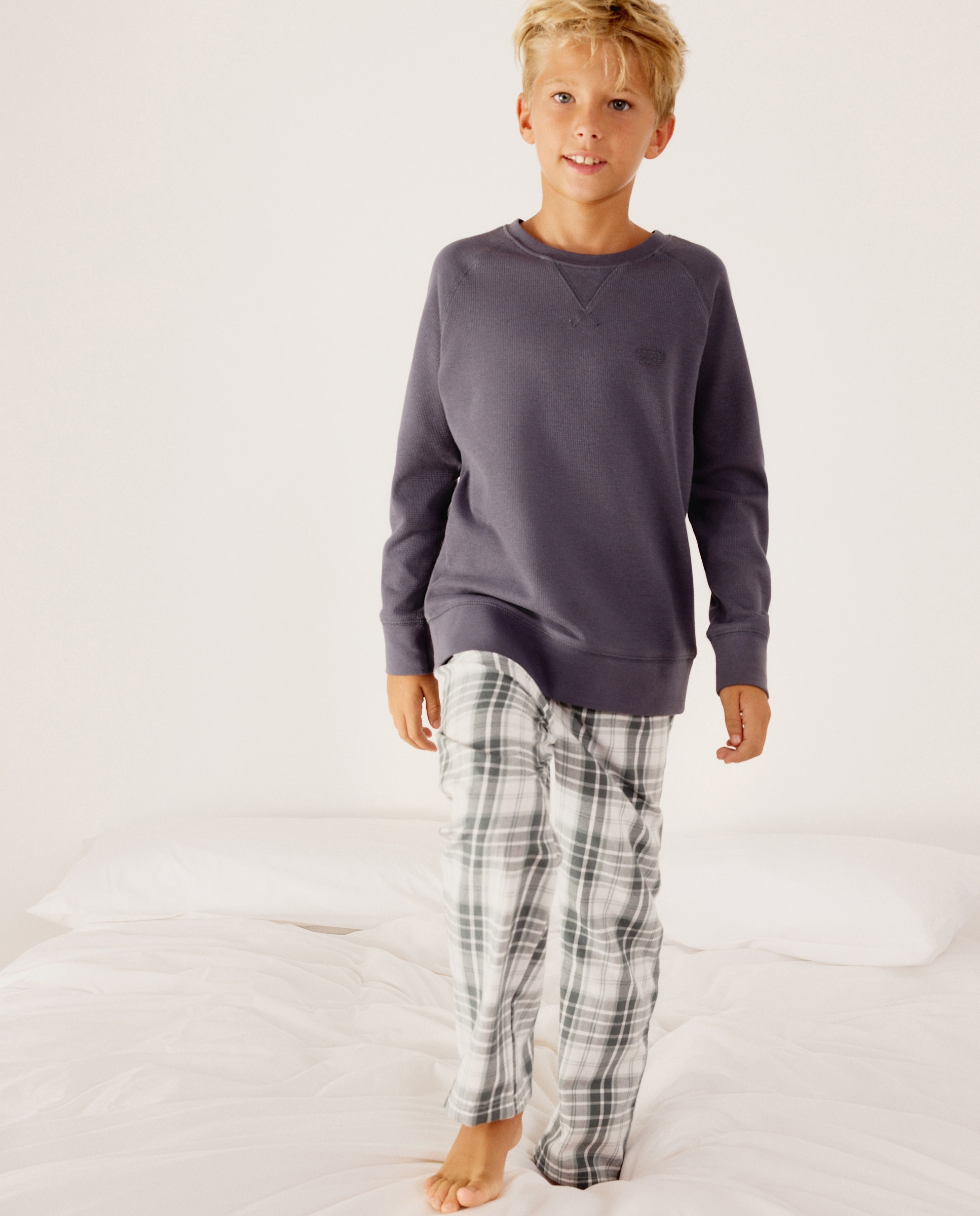 Imagen 0 de Pantalón largo tejido fantasía cuadros de niño Verde