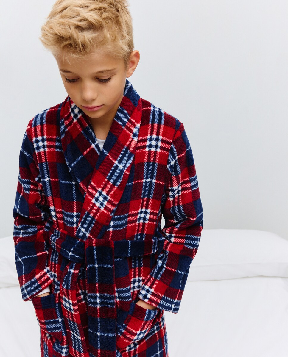 Robe com Estampado aos Quadrados Vermelho-2