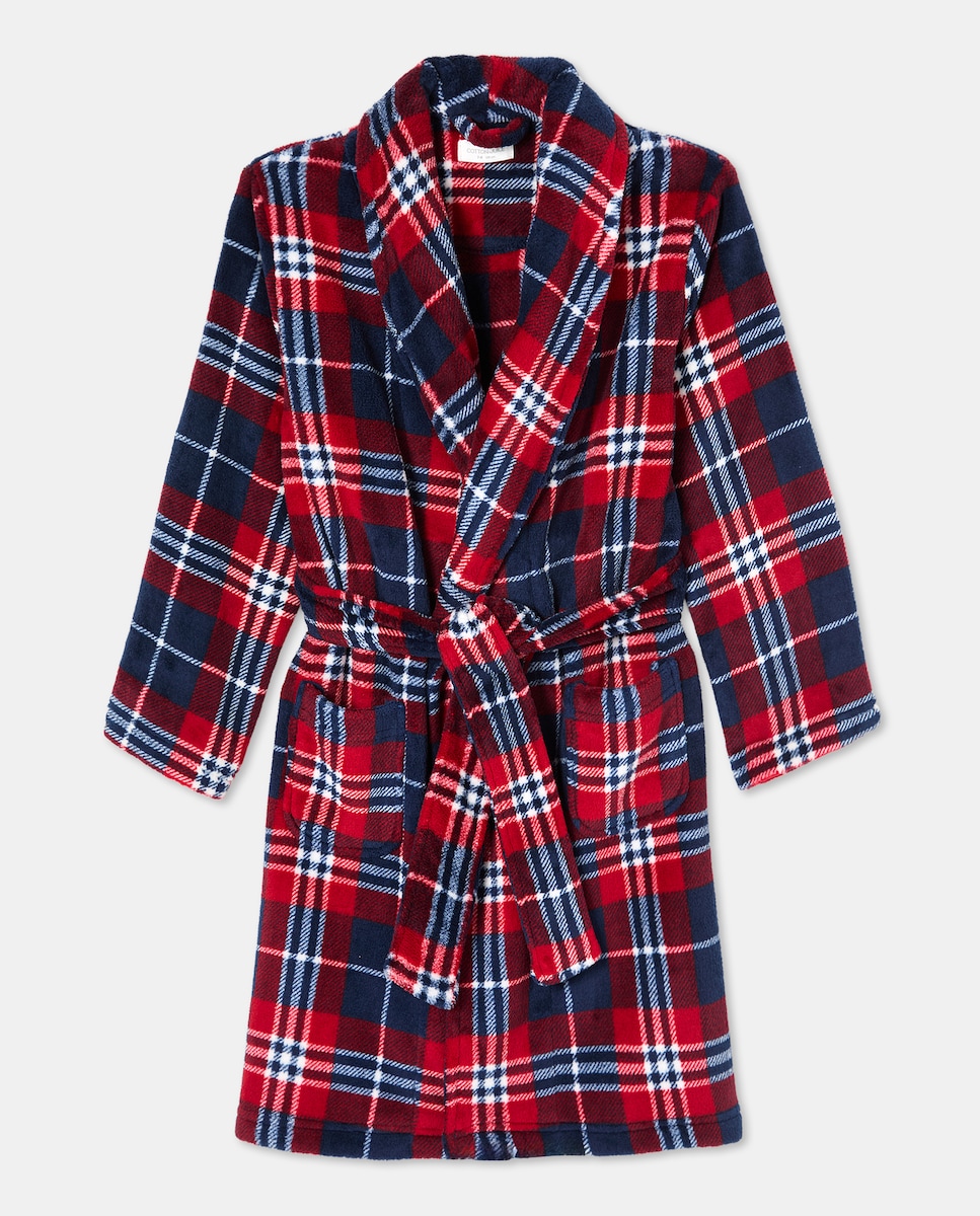 Robe com Estampado aos Quadrados Vermelho-4