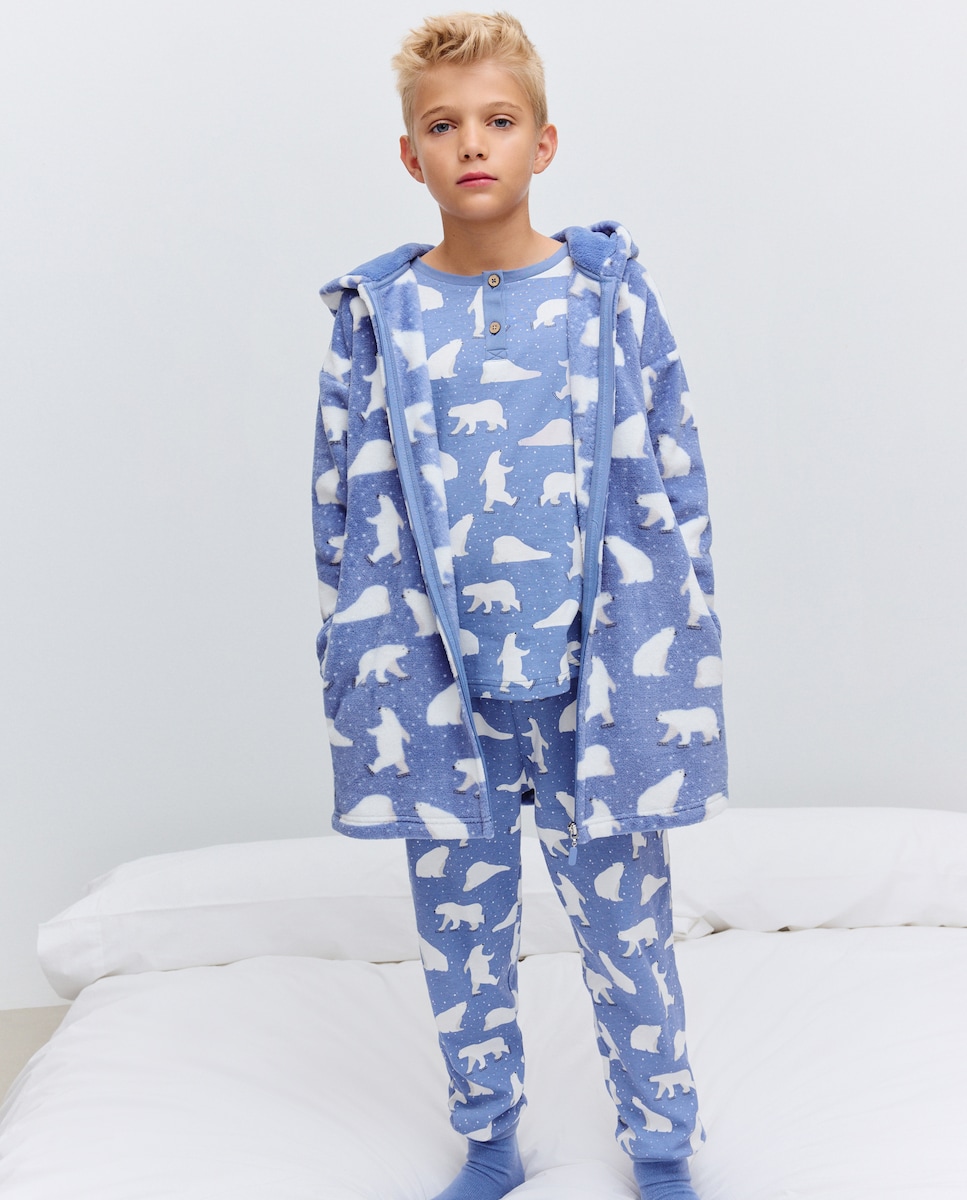 Robe com Fecho de Correr e Bolso Azul-2