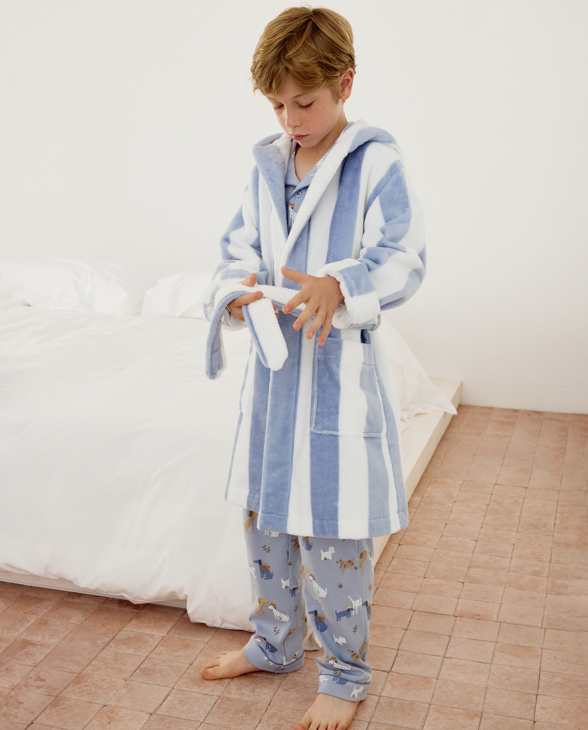 Roupão de Banho com Fantasia às Riscas Cotton Juice Azul-2