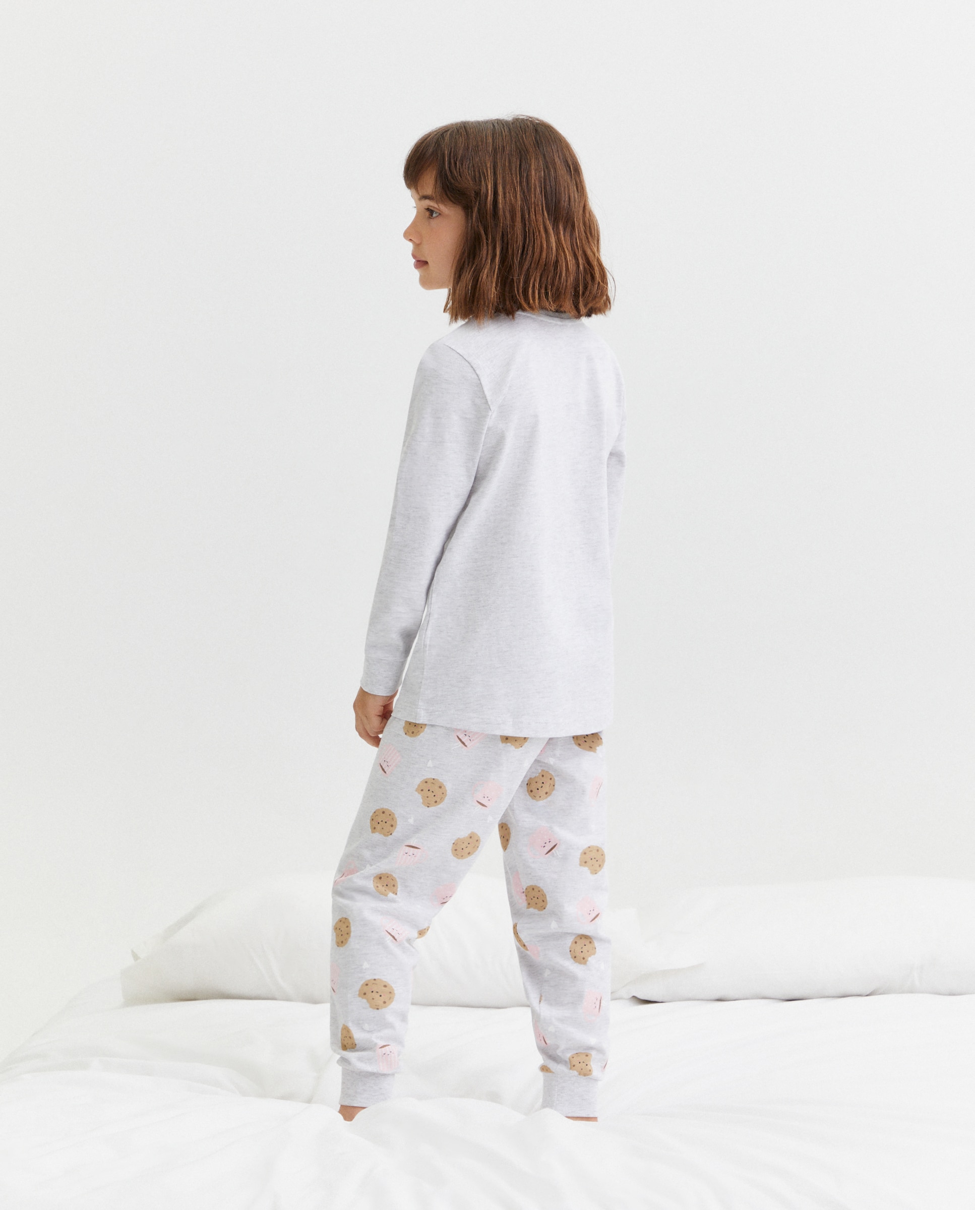 Pijama Completo de Malha com Estampado Cinzento-3