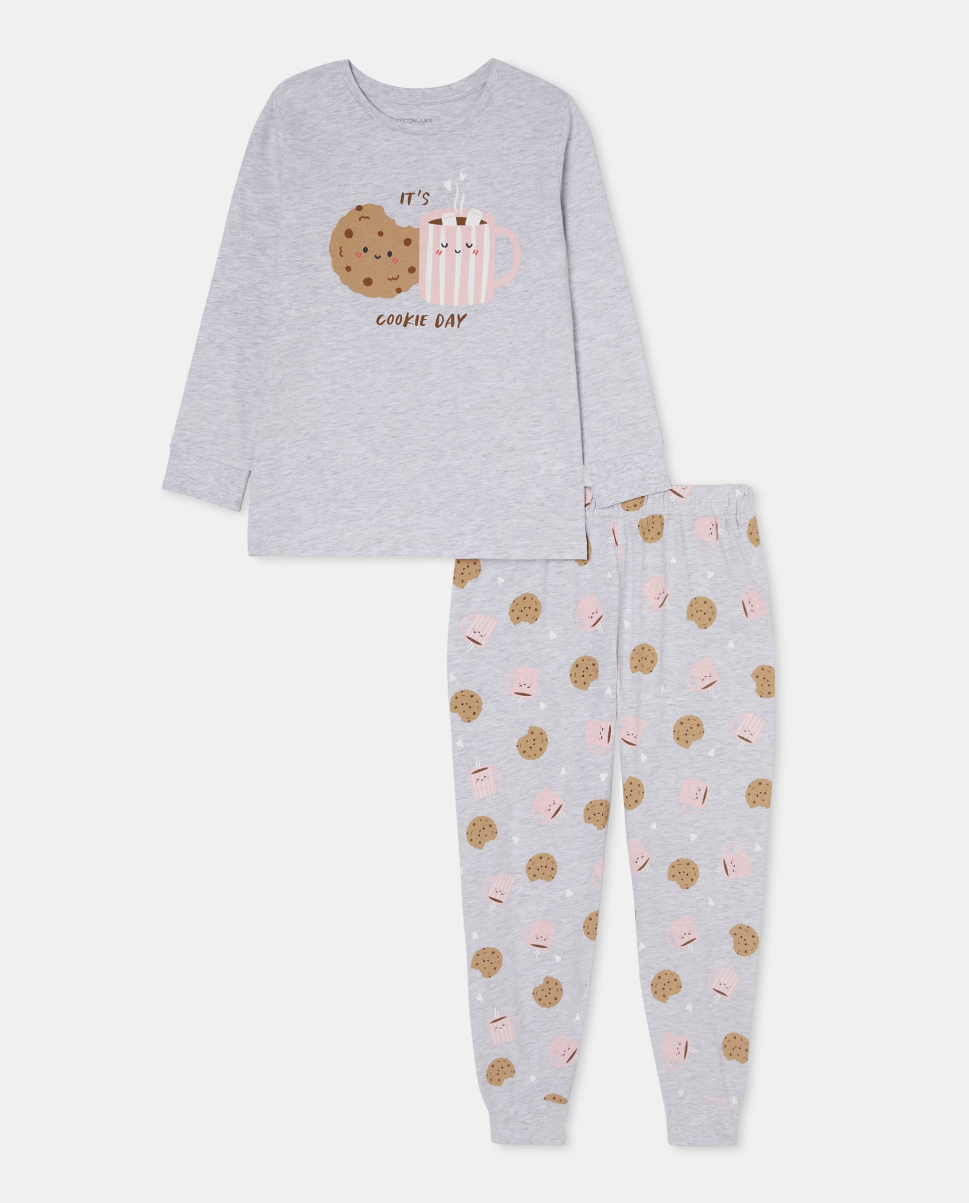 Pijama Completo de Malha com Estampado Cinzento-4