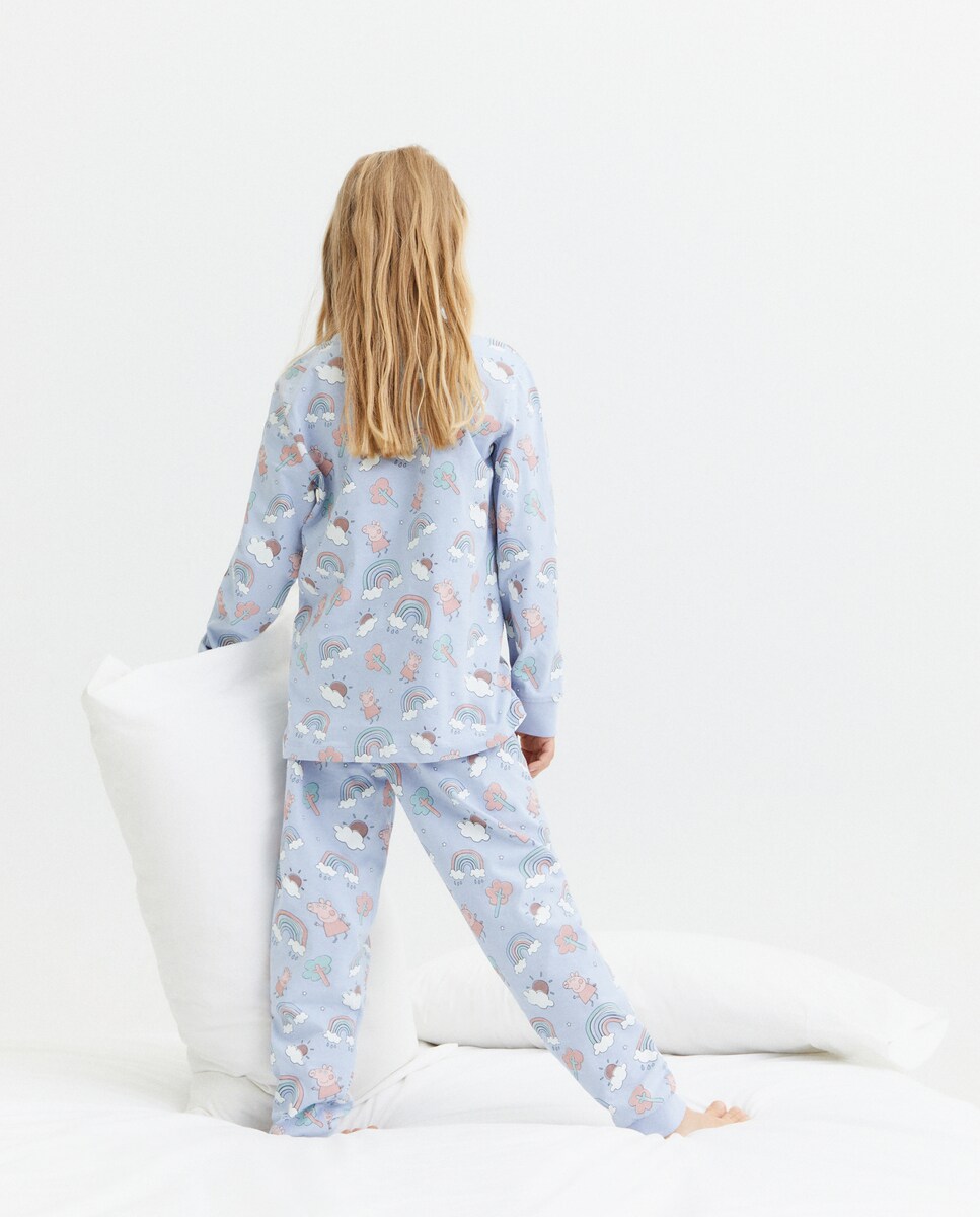 Pijama Completo de Malha com Estampado Peppa Pig Azul-marinho-3