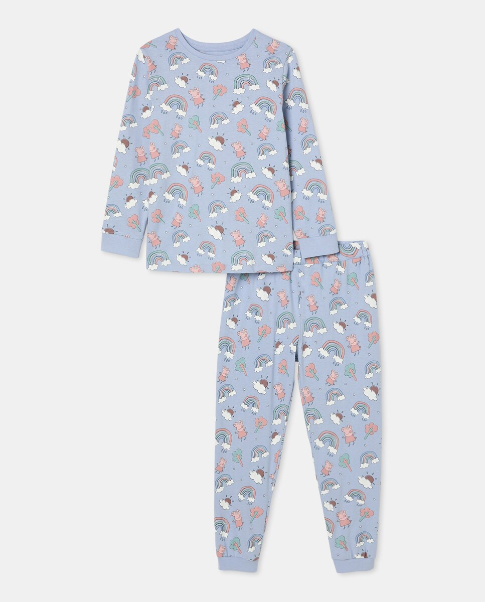 Pijama Completo de Malha com Estampado Peppa Pig Azul-marinho-4
