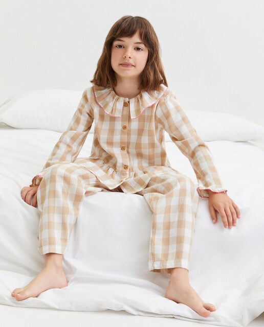 Imagem 0 de Pijama Comprido com Vichy e Folho