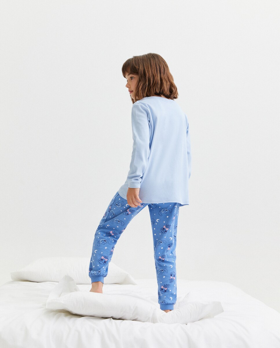 Pijama Completo de Malha com Estampado Stitch Together Azul-marinho-3