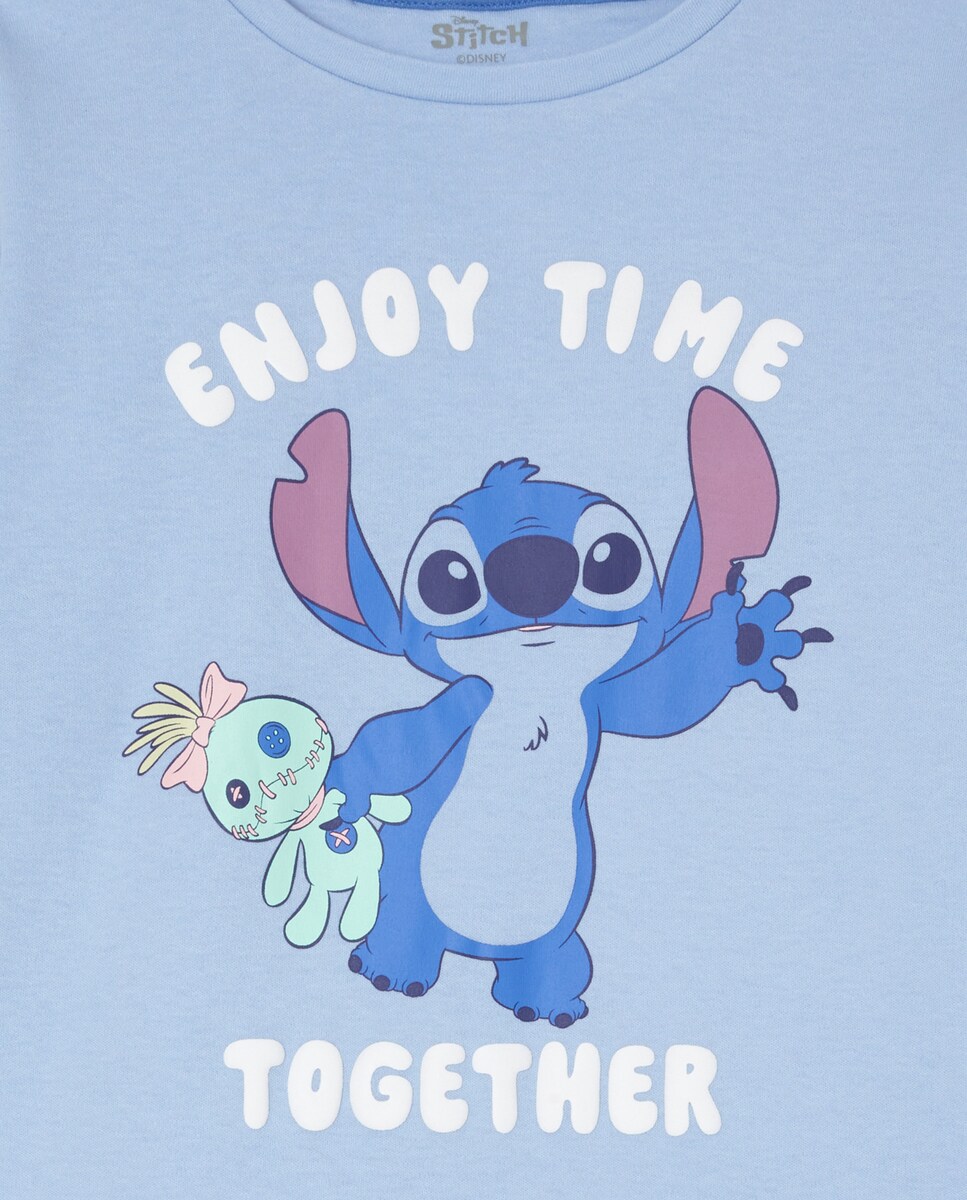 Pijama Completo de Malha com Estampado Stitch Together Azul-marinho-5