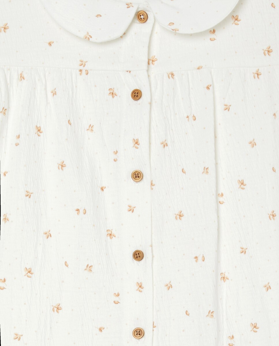 Pijama de Malha Estampado com Botões e Gola de Bebé Branco-5