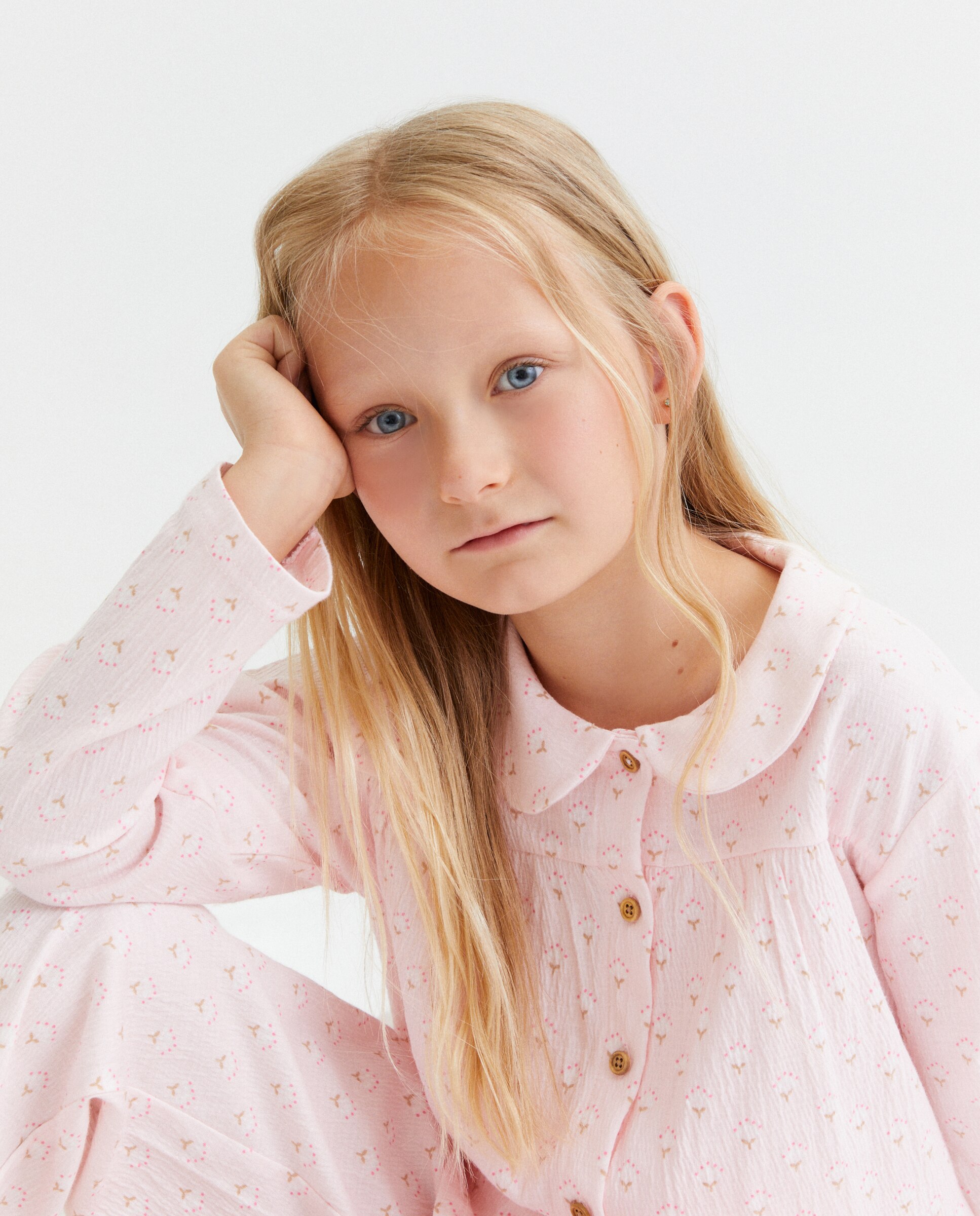 Pijama de Malha Estampado com Botões e Gola de Bebé Branco-2