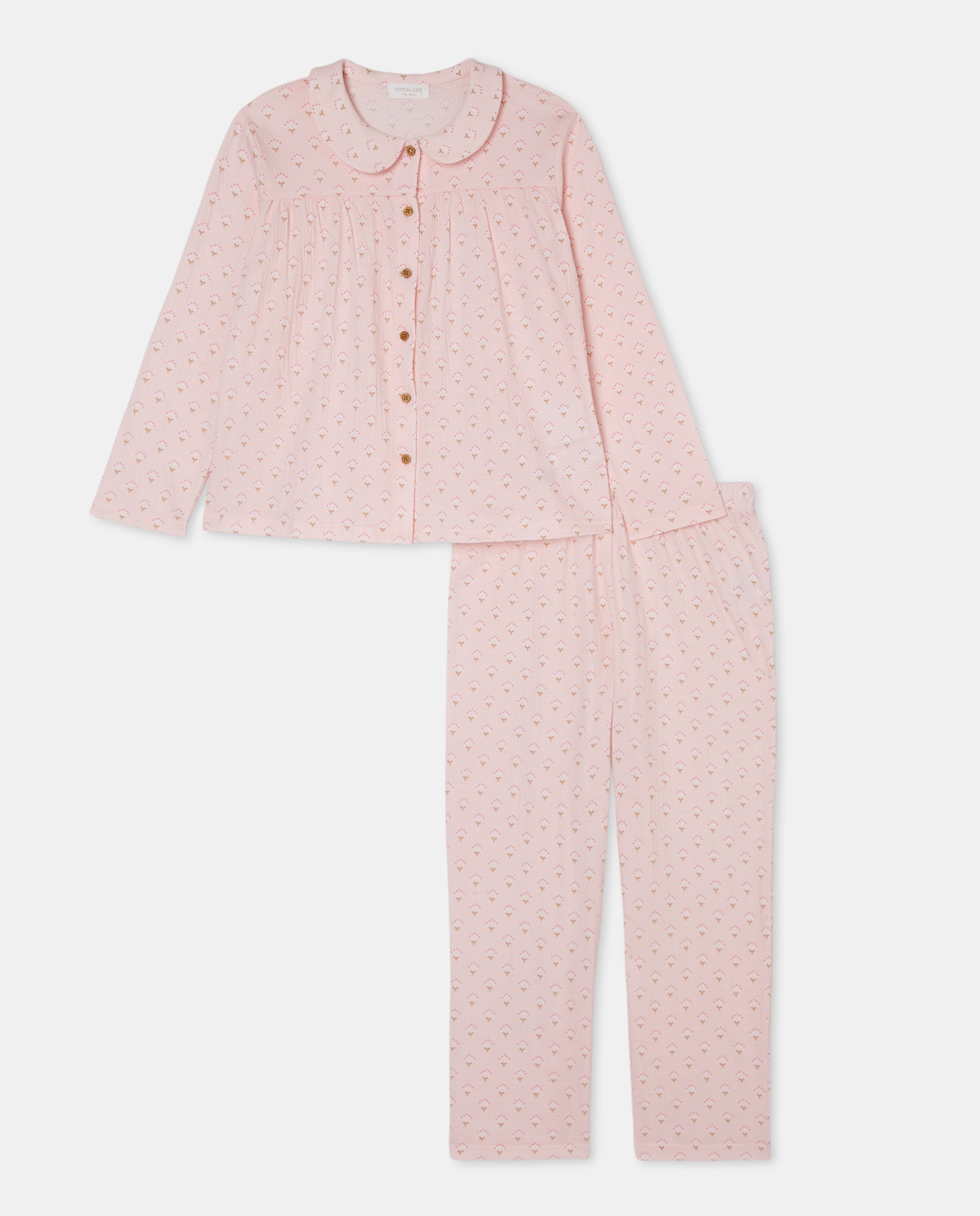 Pijama de Malha Estampado com Botões e Gola de Bebé Branco-4