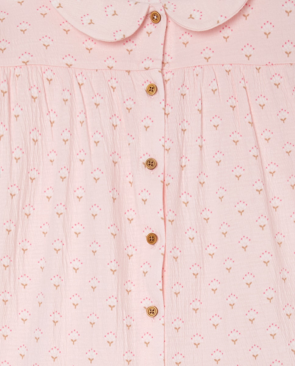 Pijama de Malha Estampado com Botões e Gola de Bebé Branco-5