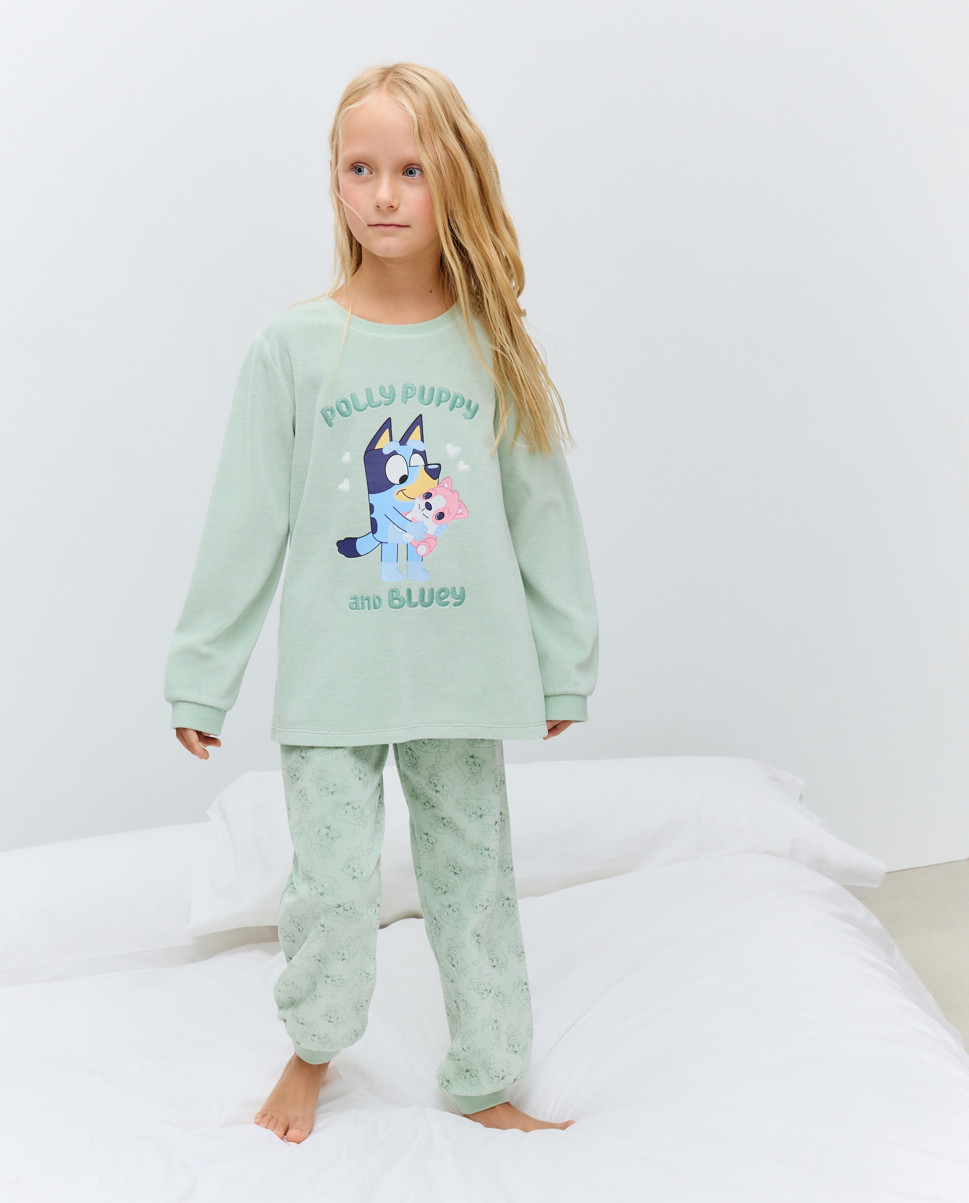 Pijama Completo de Velour Bluey Verde-1