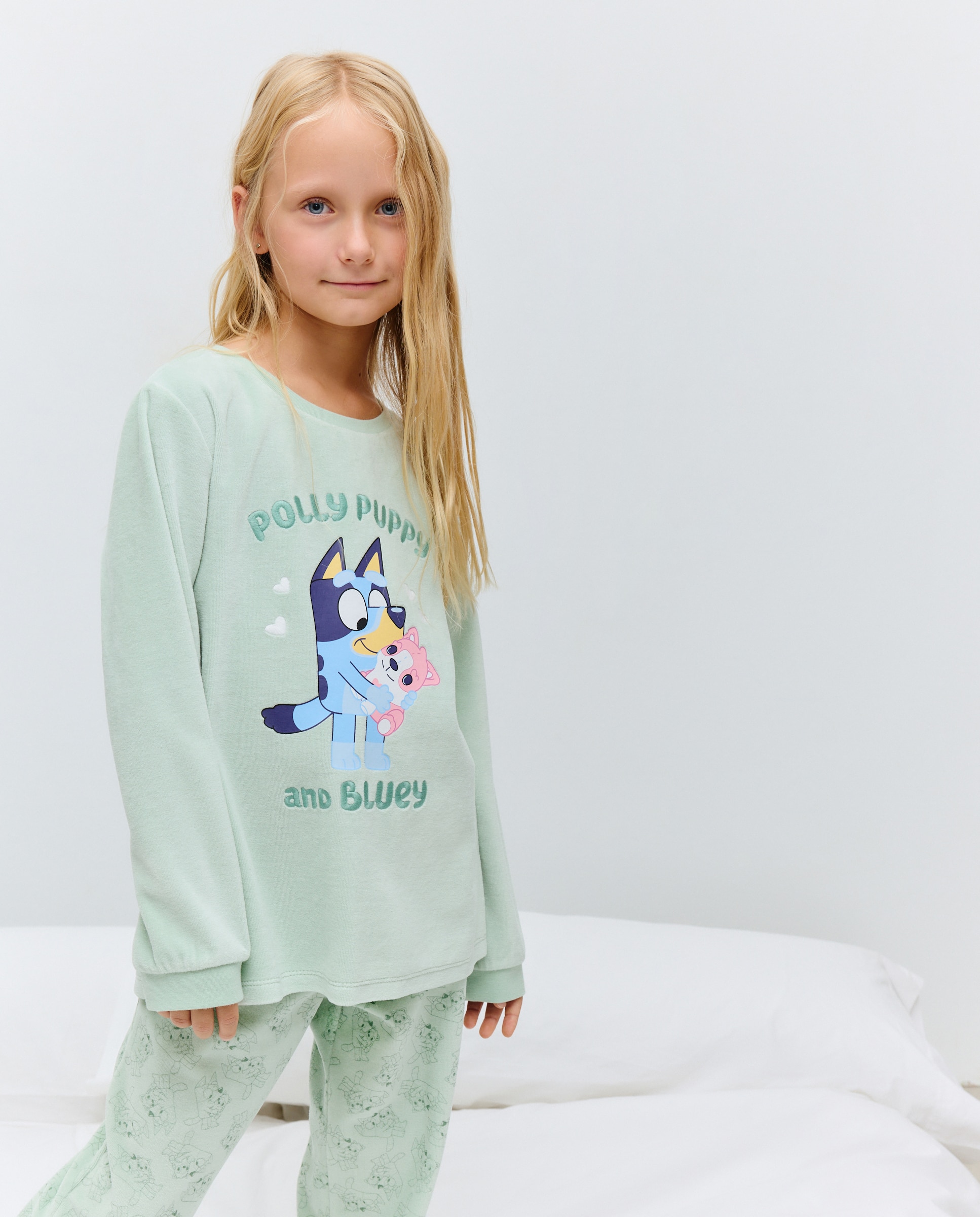 Pijama Completo de Velour Bluey Verde-2