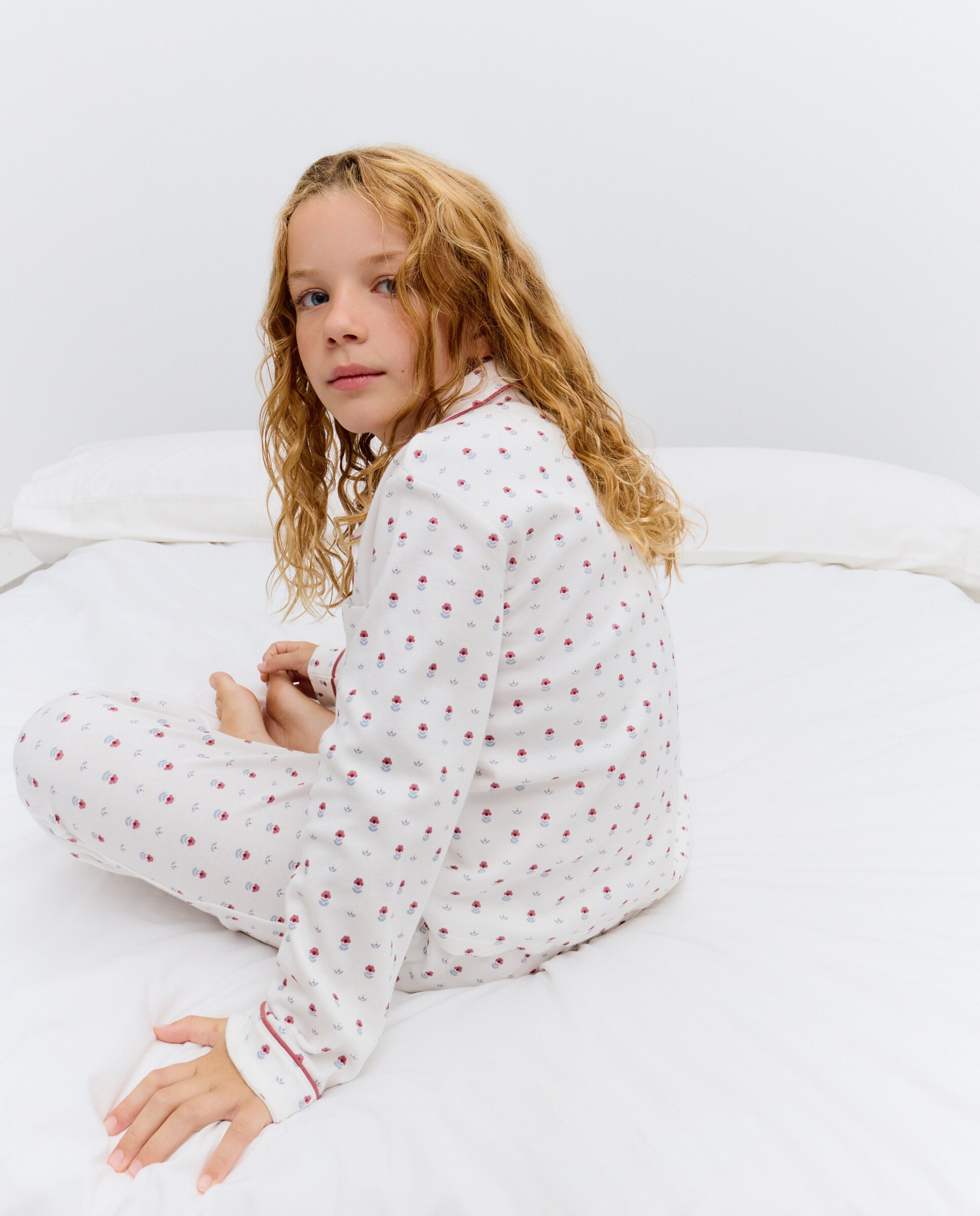 Pijama de Malha Abotoado com Estampado Floral e Carimbo Branco-2