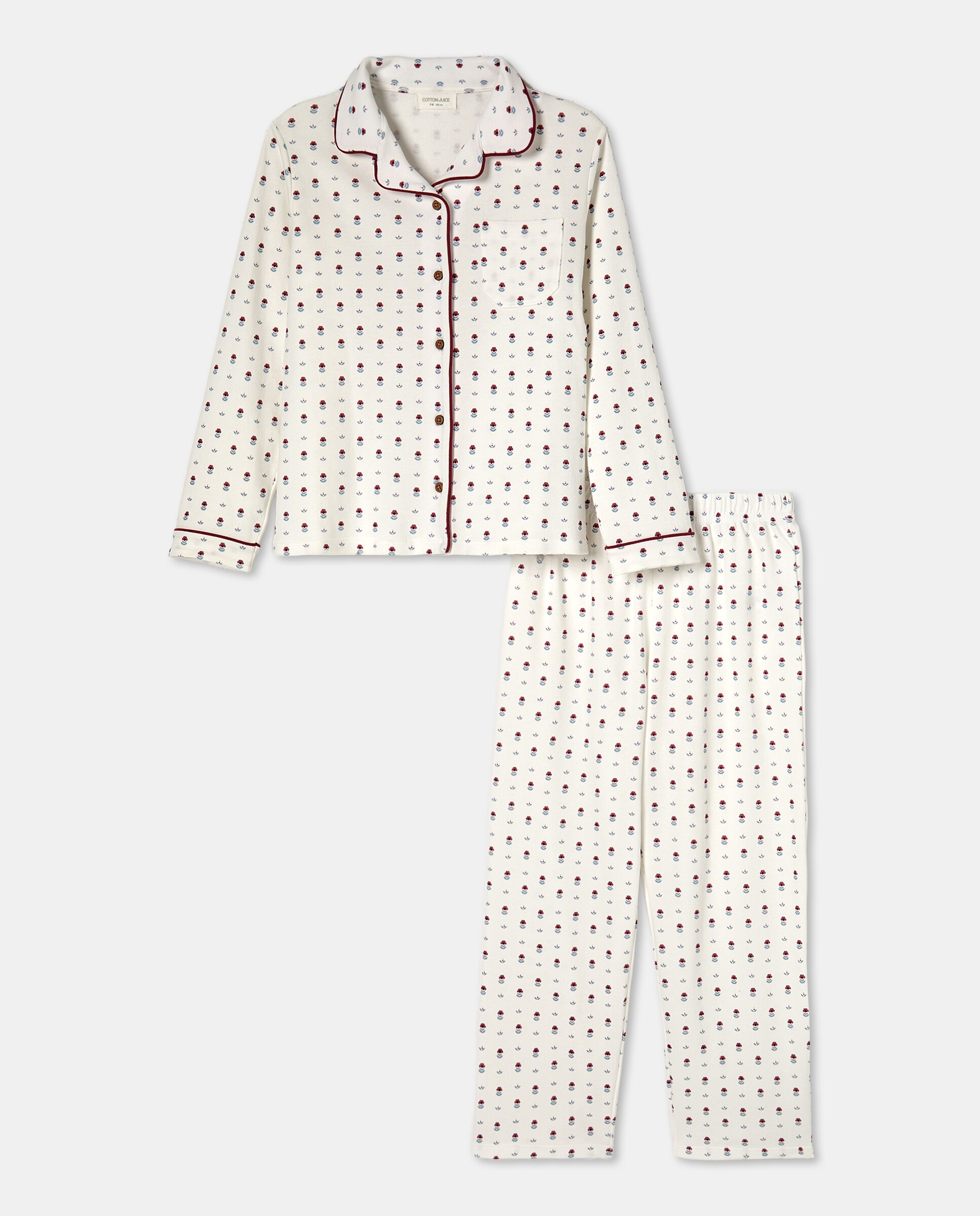 Pijama de Malha Abotoado com Estampado Floral e Carimbo Branco-3