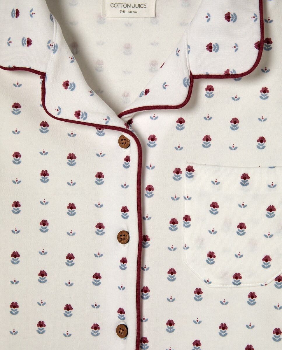 Pijama de Malha Abotoado com Estampado Floral e Carimbo Branco-4