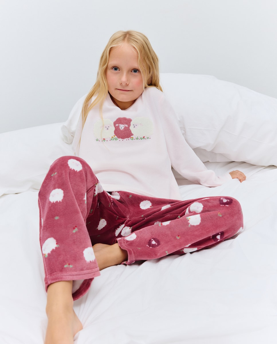 Pijama Comprido de Tecido Turco com Velcro e Estampado de Ovelhas Rosa-2