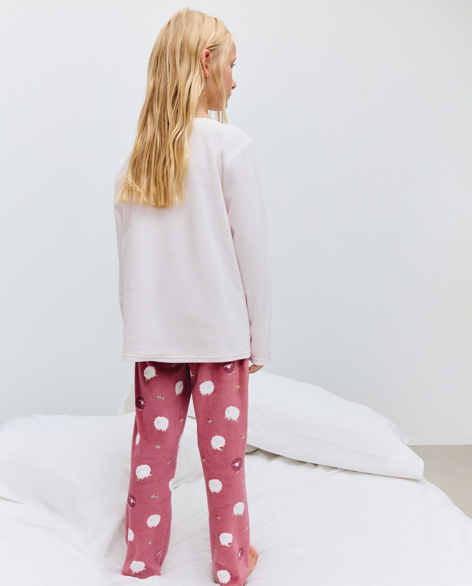 Pijama Comprido de Tecido Turco com Velcro e Estampado de Ovelhas Rosa-3