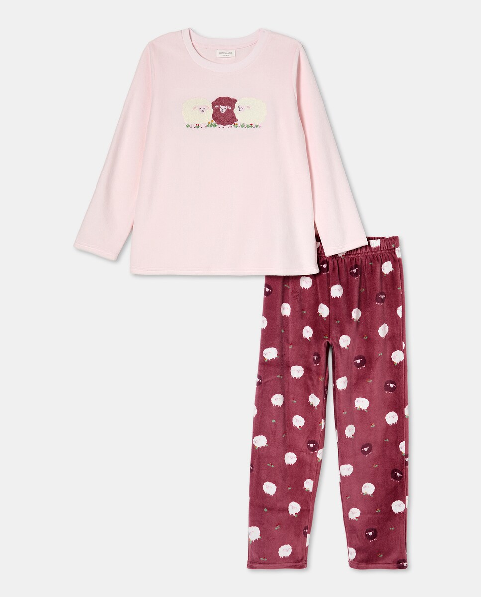 Pijama Comprido de Tecido Turco com Velcro e Estampado de Ovelhas Rosa-4
