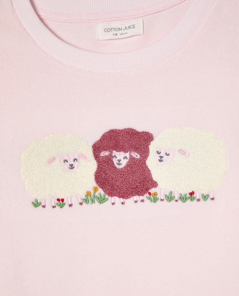 Pijama Comprido de Tecido Turco com Velcro e Estampado de Ovelhas Rosa-5