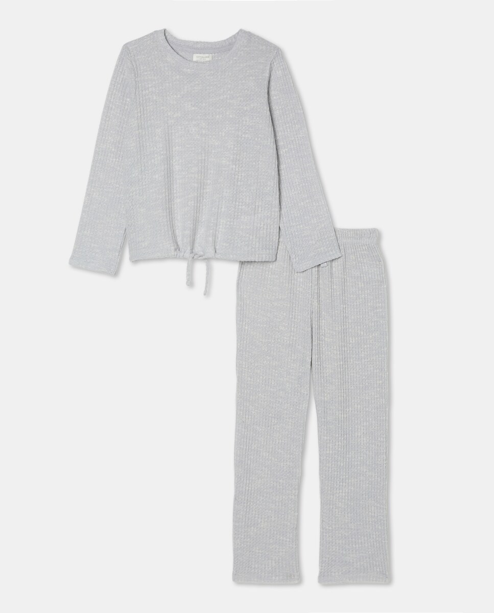 Pijama Comprido de Malha Recortada Cinzento-claro-4