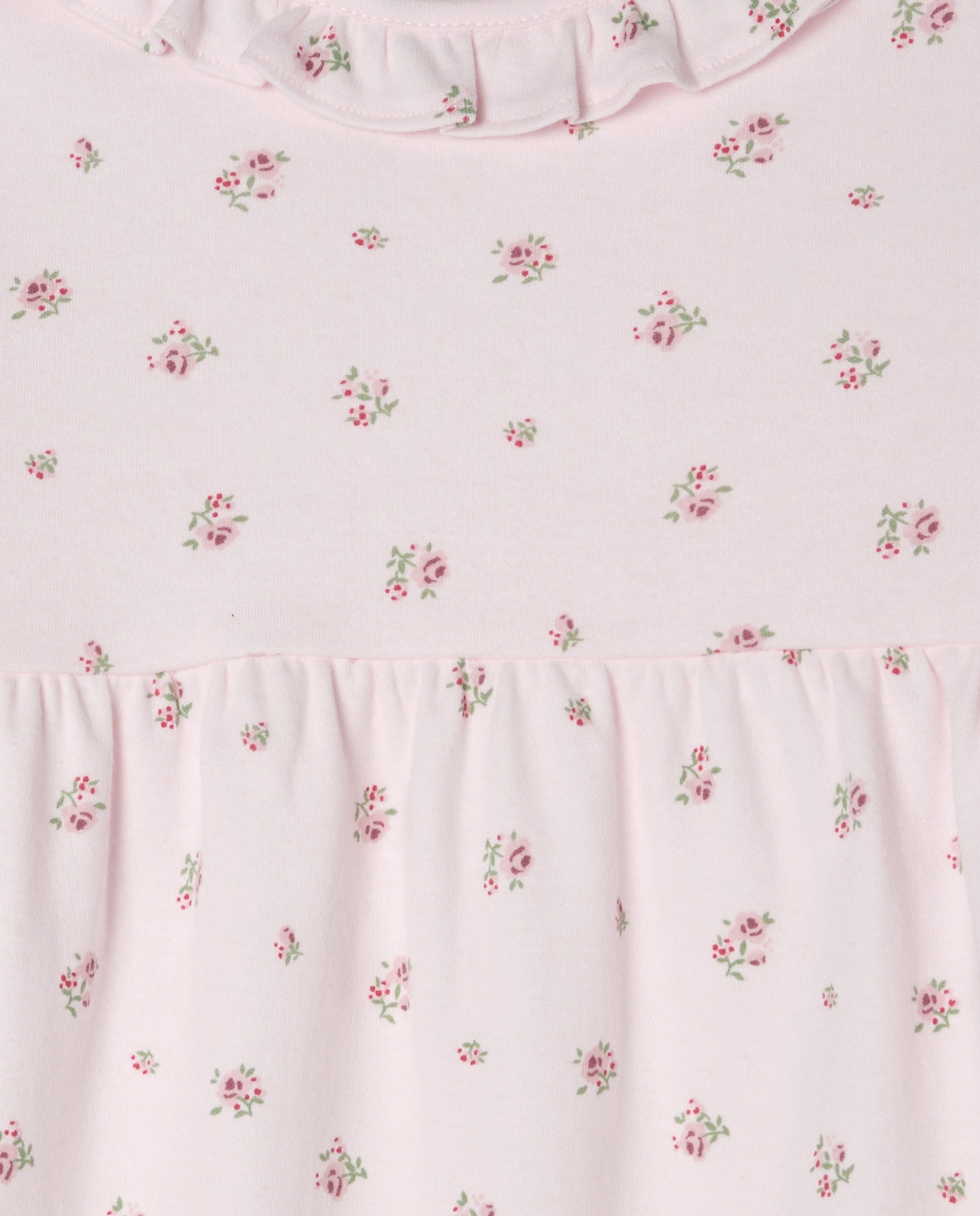 Pijama Comprido de Malha com Prega e Gola com Flores Rosa-5
