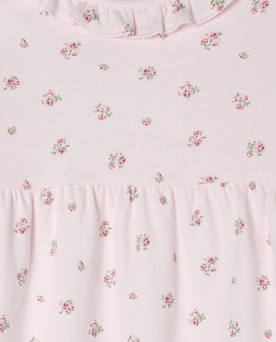 Pijama Comprido de Malha com Prega e Gola com Flores Rosa-5