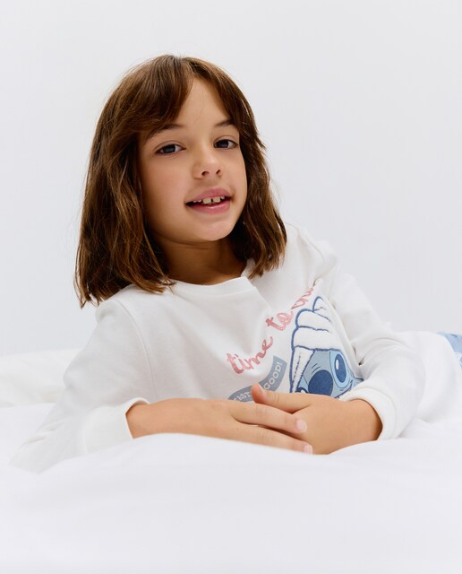 Imagem 0 de Pijama Comprido de Malha com Estampado do Stitch a Dormir e Calças com Estampado