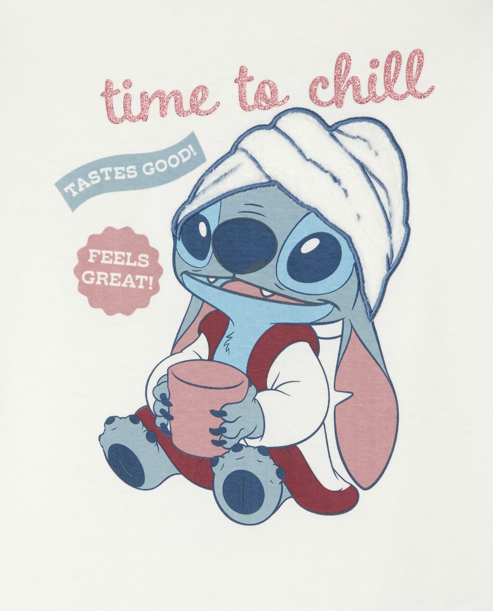 Pijama Comprido de Malha com Estampado do Stitch a Dormir e Calças com Estampado Branco-5