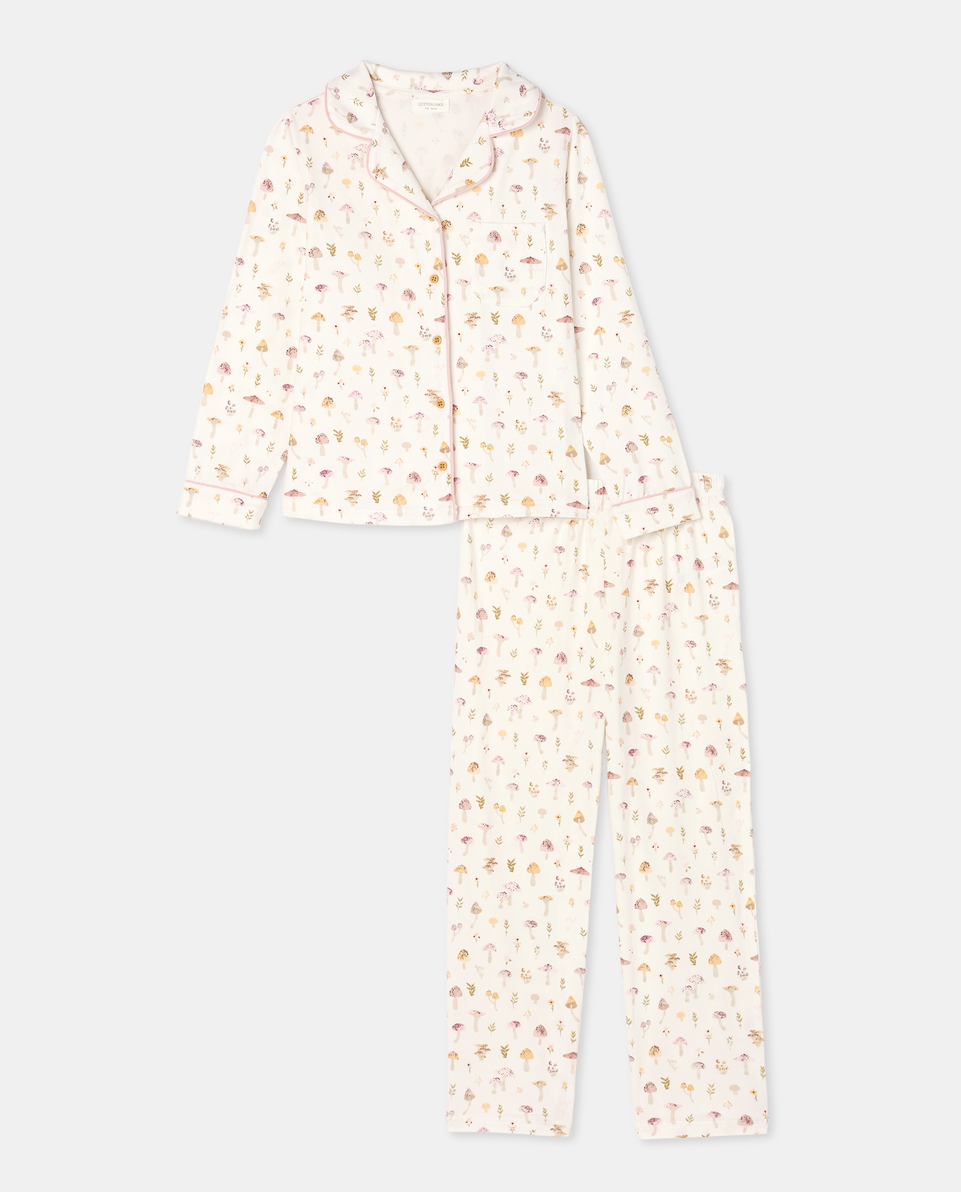 Pijama com Estampado de Cogumelos Branco-4