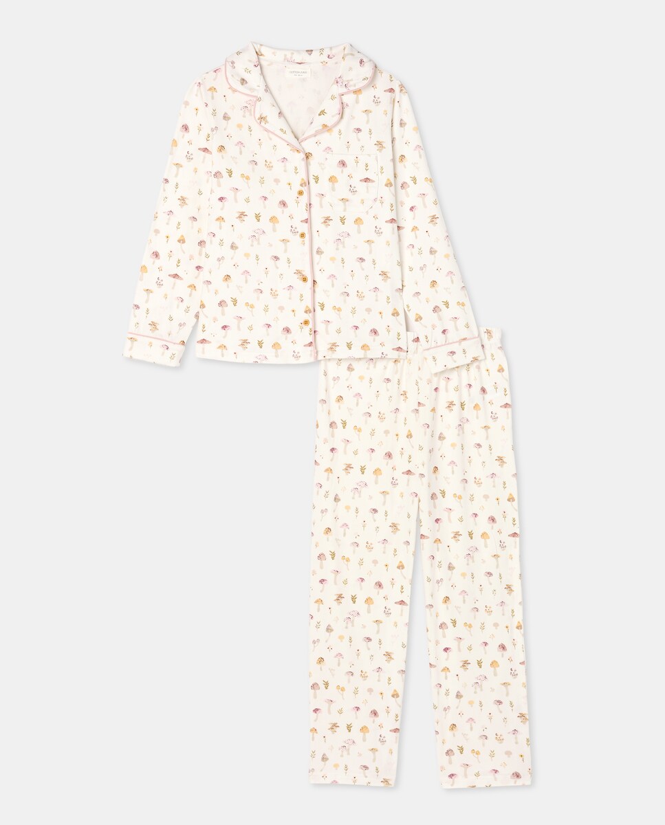 Pijama com Estampado de Cogumelos Branco-4