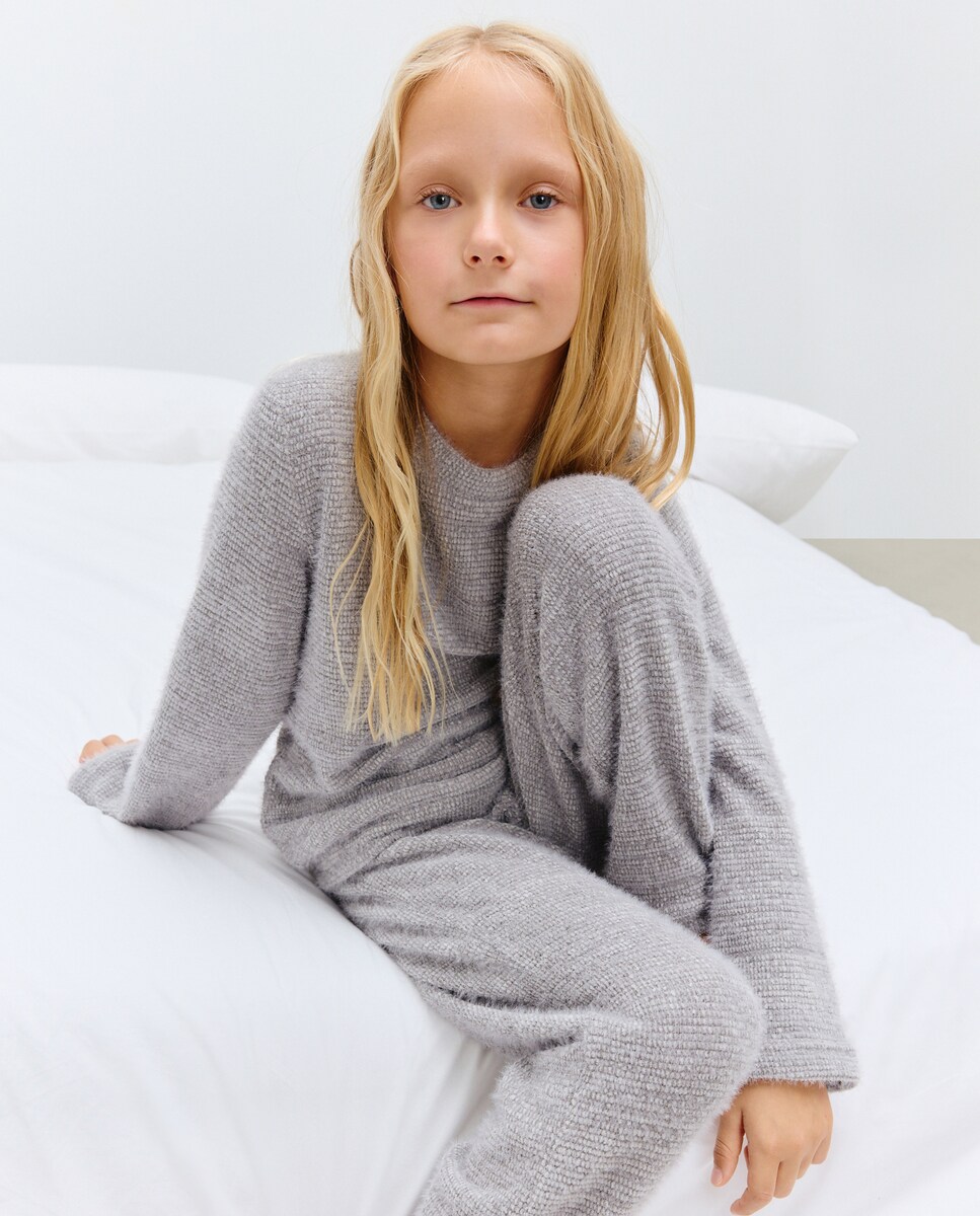 Pijama Completo de Malha com Recorte de Estrutura com Pelo 830 Antracite-2