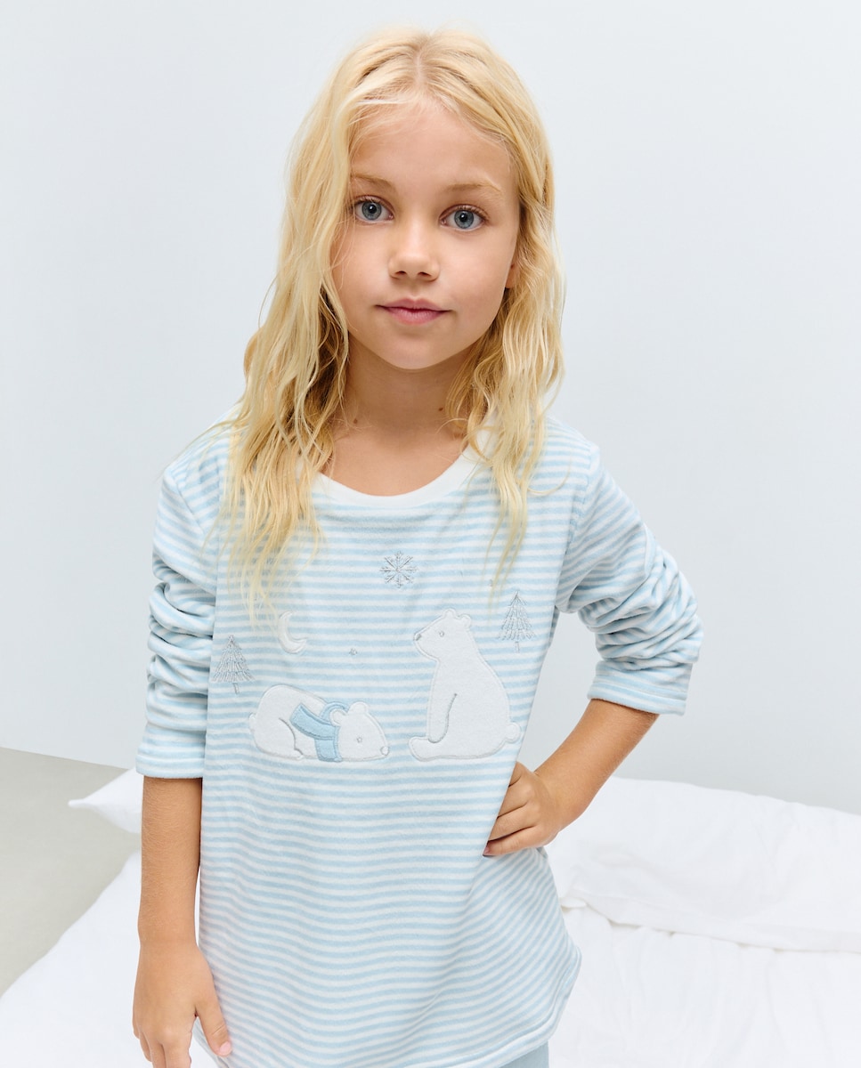 Pijama Comprido com Estampado de Fantasia e Meias Azul-2