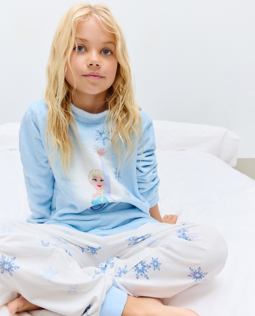Pijama largo de velour con estampado fantasía FROZEN de niña