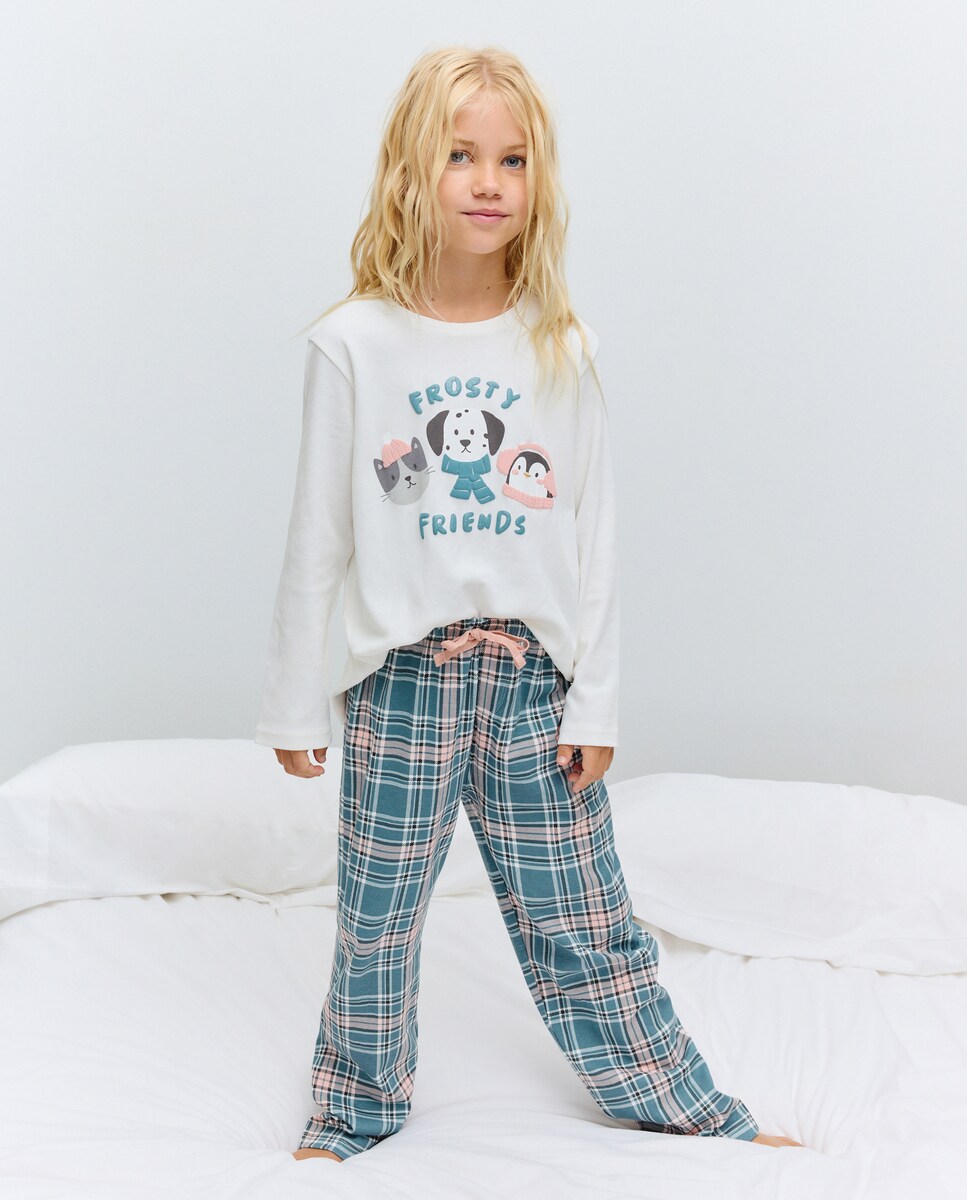 Pijama de Malha com Estampado Posicional e Forro Polar Rosa-2