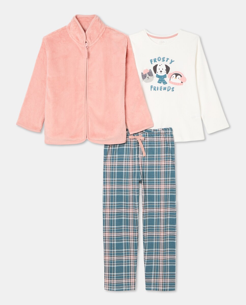 Pijama de Malha com Estampado Posicional e Forro Polar Rosa-4